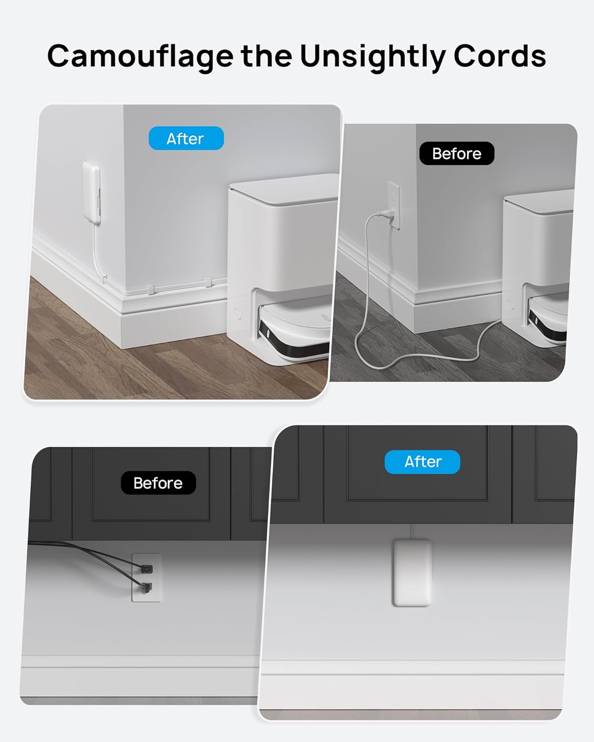 TROND Power Strip with Outlet Cover - Short Flat Extension Cord 3FT with 8 AC Outlets & 4 USB Ports, 13A/1625W, 1700J Surge Protector, Indoor Cord Concealer for Kitchen Home Improvement Essentials