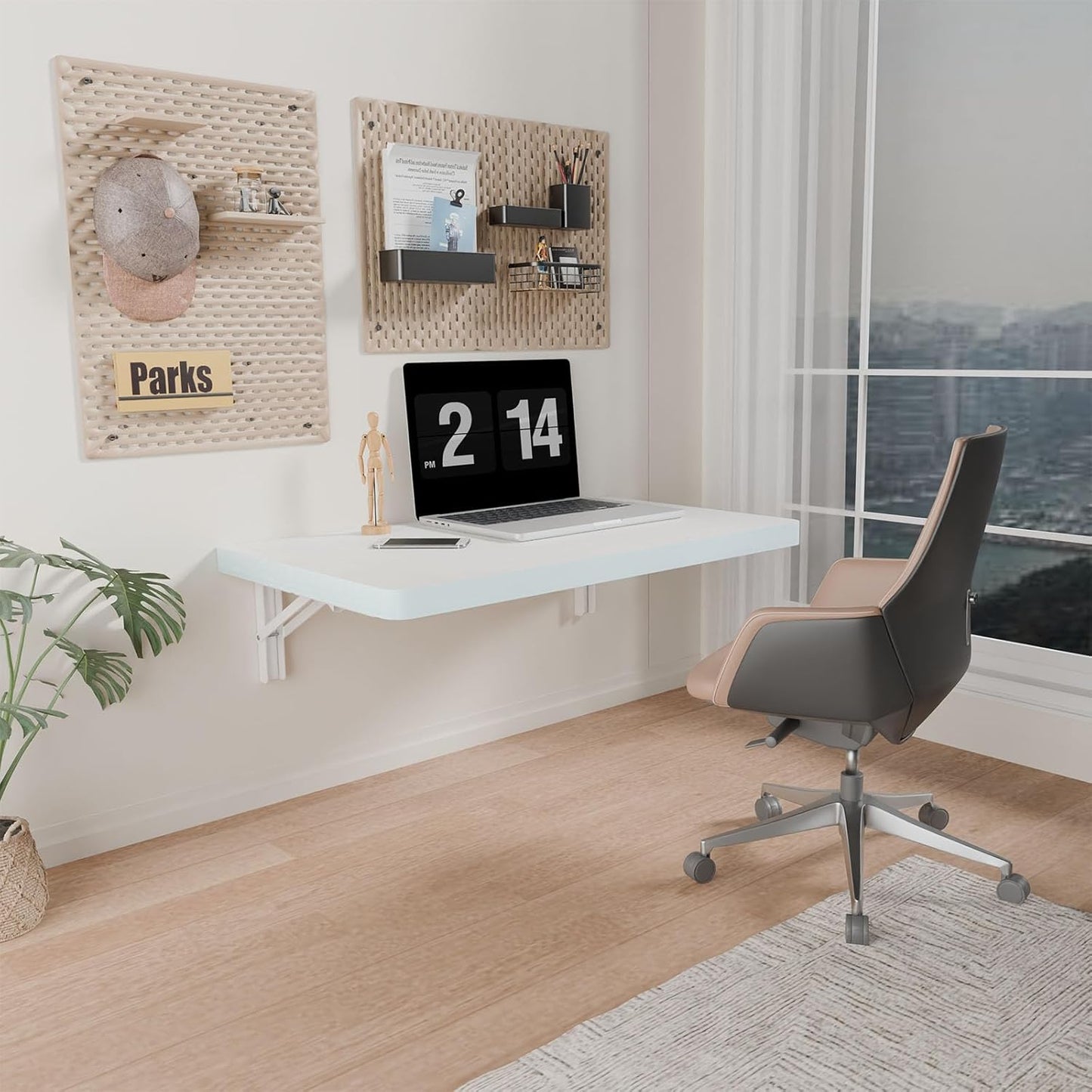 IAE Wall Mounted Folding Table with Pine Wood,24" x 14" Floating Wall Desk,Laundry Folding Table with Shelf Bracket,Fold Down Desk Shelf,Folding Workbench for Home,Dining, Laundry Room,Kitchen,White