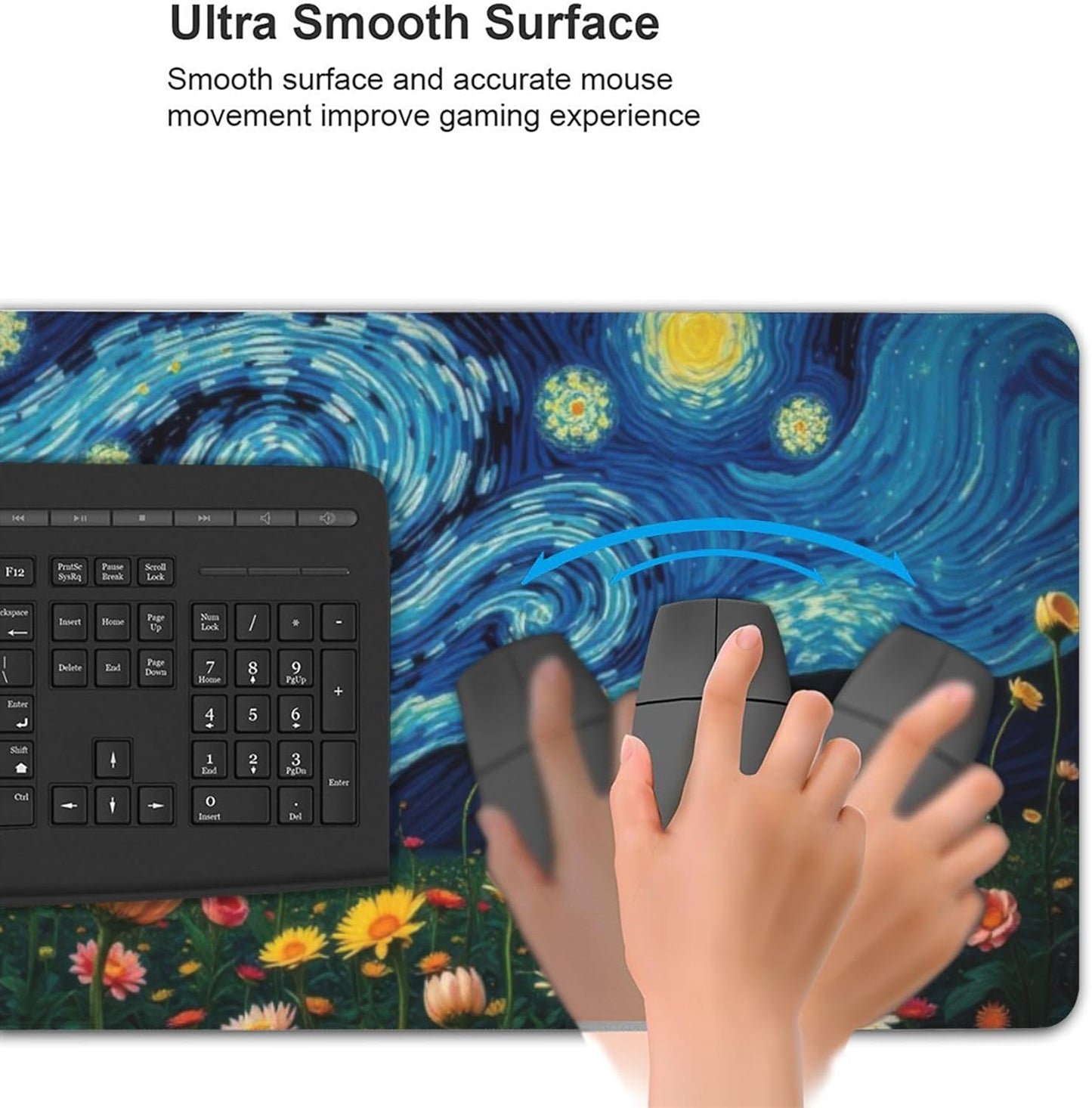 Starry Night Large Mouse Pad, Vintage Aesthetic Flowers Gaming Desk Mat, XXL Keyboard Desk Pad Mat for Desktop, 35.4"x15.7" Non-Slip Base Big Mousepad with Stitched Edges