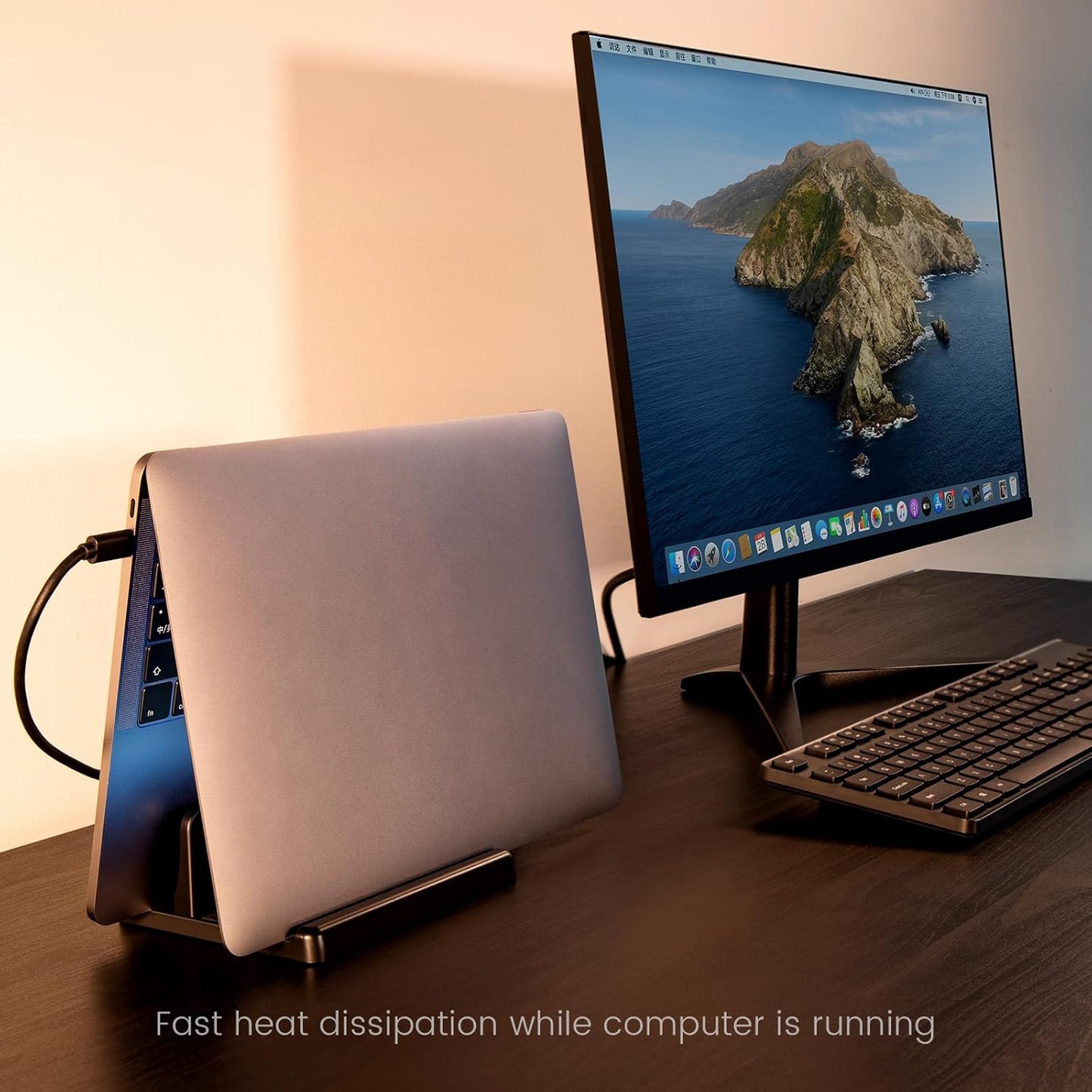 3-Slot Vertical Laptop Stand Holder,Adjustable ABS Plastic Desktop Notebook Dock,Vertical Laptop Stand Space-Saving for All MacBook/Surface/Samsung/HP/Dell/Chrome Book