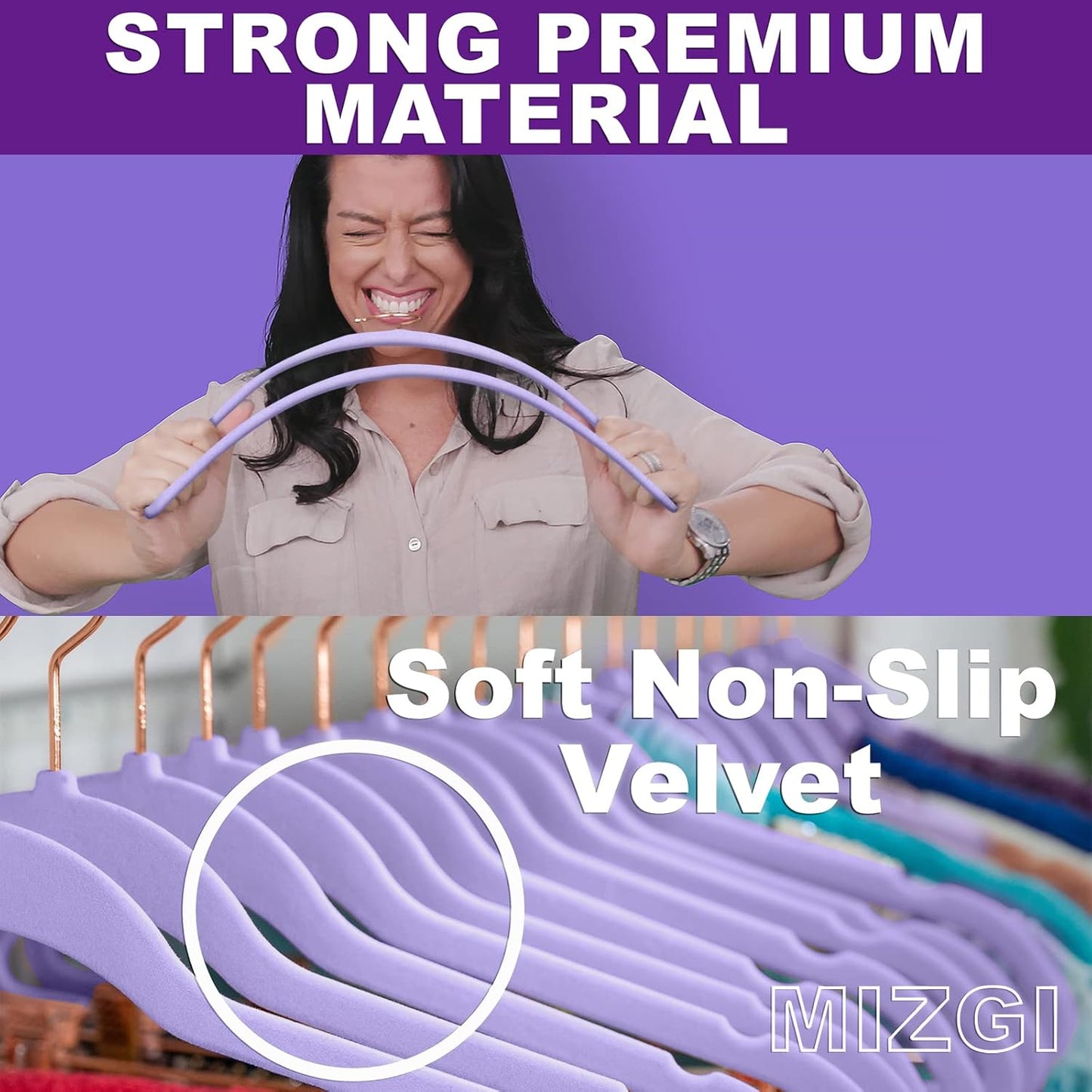 MIZGI Premium Velvet Hangers (60 Pack) Heavy Duty - Non Slip Felt Hangers - Velvet Suit Hanger Light Purple - Rose Gold Hooks,Space Saving Clothes Hanger