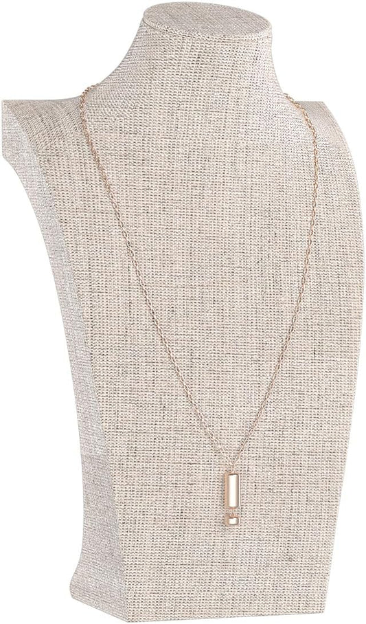 Necklace Bust Display Stand, Bust Necklace Holder, Pendant Chain Organizer for Women (Yellow Linen, S 1PCS)