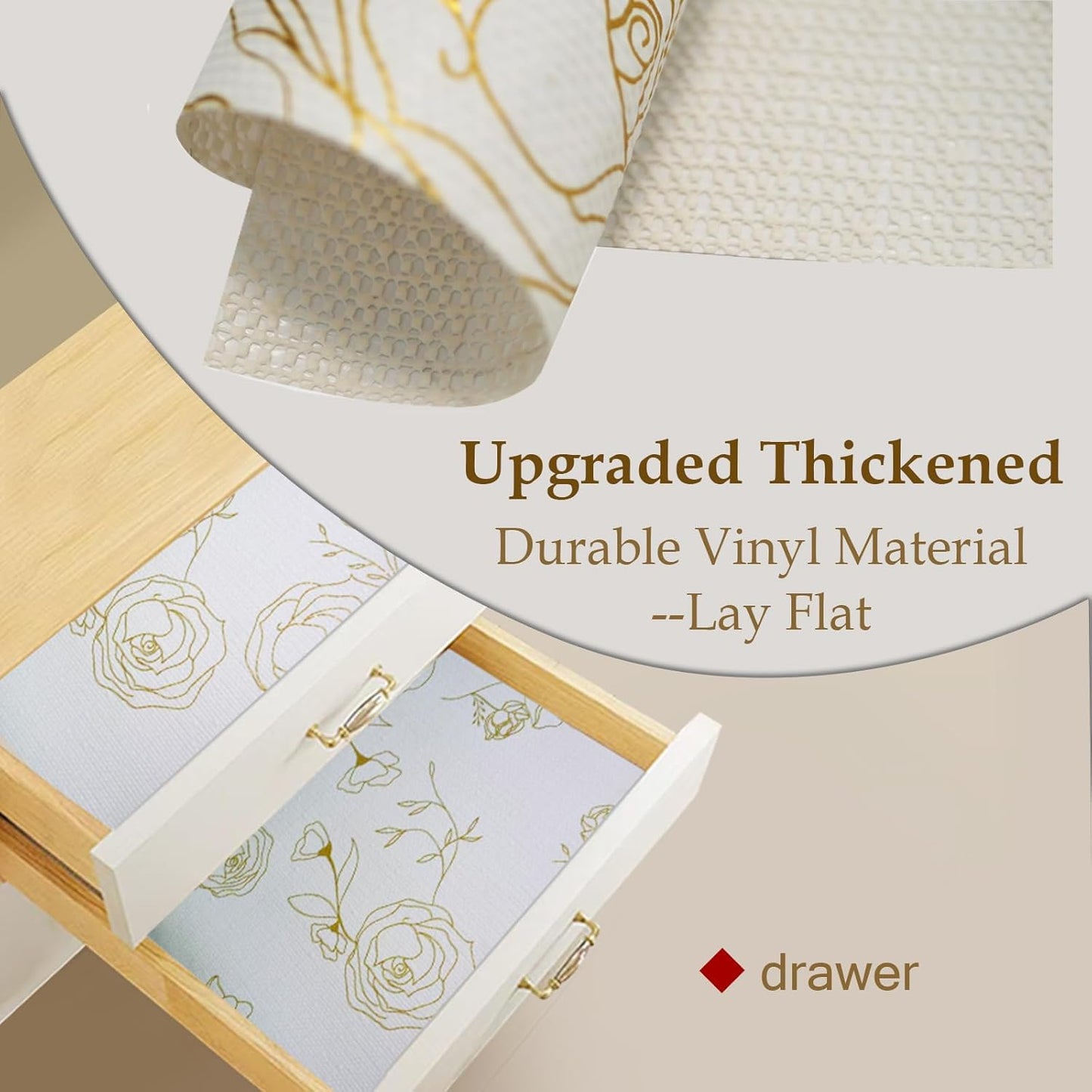 Moriah Shelf Liner for Kitchen Cabinet Non-Adhesive, Thickened Drawer Liner No Slip for Dresser Waterproof Cabinet Paper Liner for Bathroom Shelves Protects Surfaces(Rose,24'' x 30')
