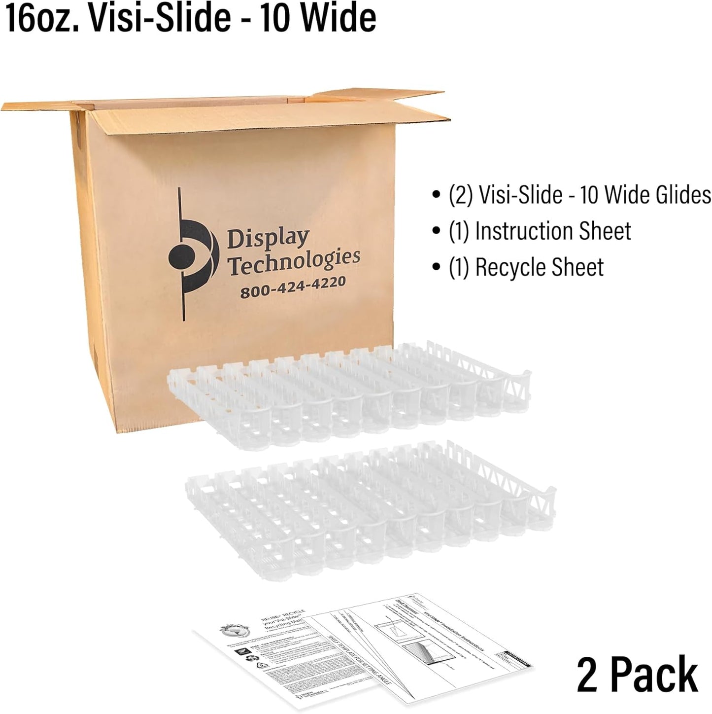 Display Technologies Visi-Slide Fridge Drink Organizer, Soda Can Organizer, Gravity Fed Glide for Angled Shelves for Coolers, Commercial Refrigerators, and Cold Vaults (2-Pack)
