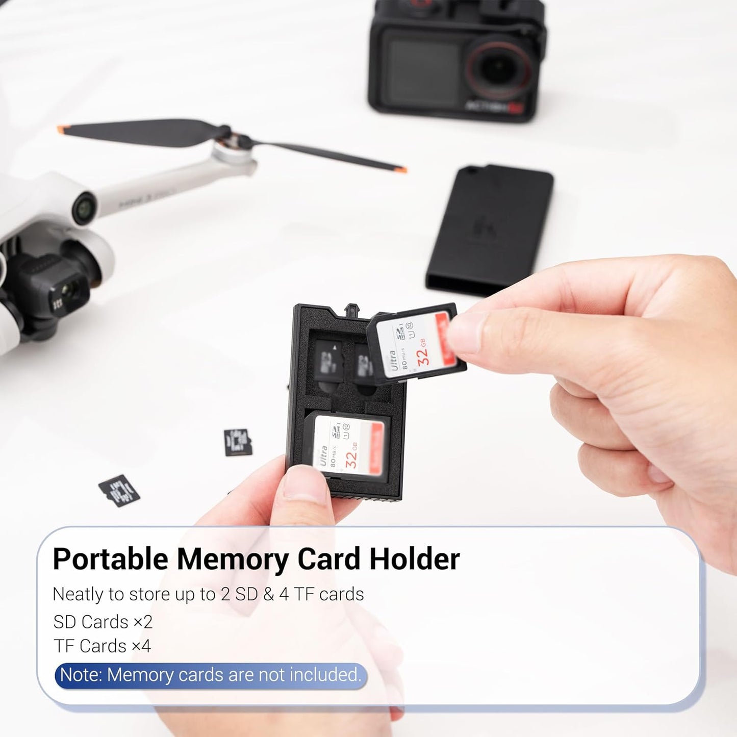 Pop-up Small Memory Card Case Holder for 2 SD SDHC SDXC Cards & 4 TF MicroSD MSD Cards with Carabiner, Portable Anti-Shock Splash-Proof Micro SD Card Case Storage Protector Organizer Keeper Container