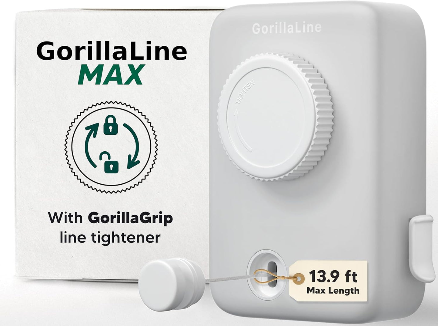 GorillaLine Max - Retractable Clothesline Indoor Outdoor Clothes Line - Heavy Duty Clothes Drying Laundry Line - Wall Mounted Drying Rack - Air Dry Clothing - Max Tighten with GorillaGrip