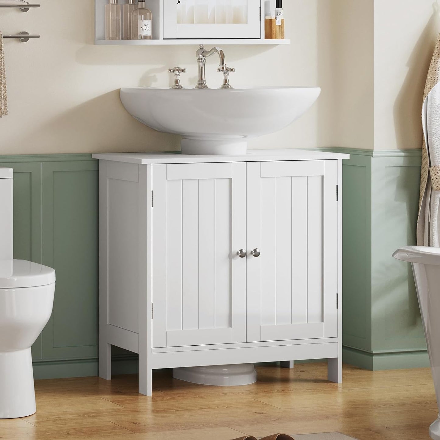 TEENFON Pedestal Sink Storage Cabinet, Under Sink Cabinet with 2 Doors & Shelf, Under Bathroom Sink Cabinet, Pedestal Sink Storage for Bathroom, White