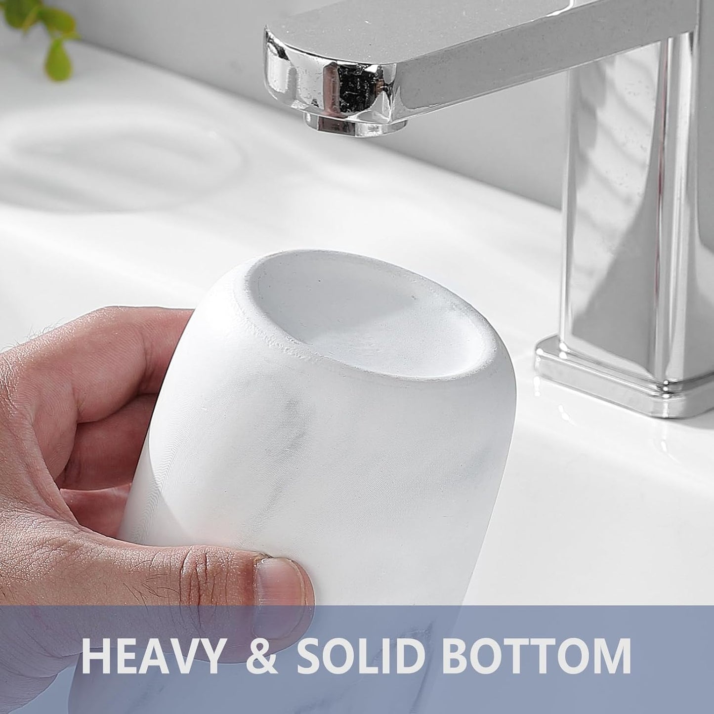 Marble Toothbrush Holders - 2 Ceramic Toothbrush Holders for Bathrooms Toothbrush Toothpaste Holders Set, White Bathroom Tumbler Cups Reusable Toothbrush Mouthwash Cup, Bathroom Counter Organizer.