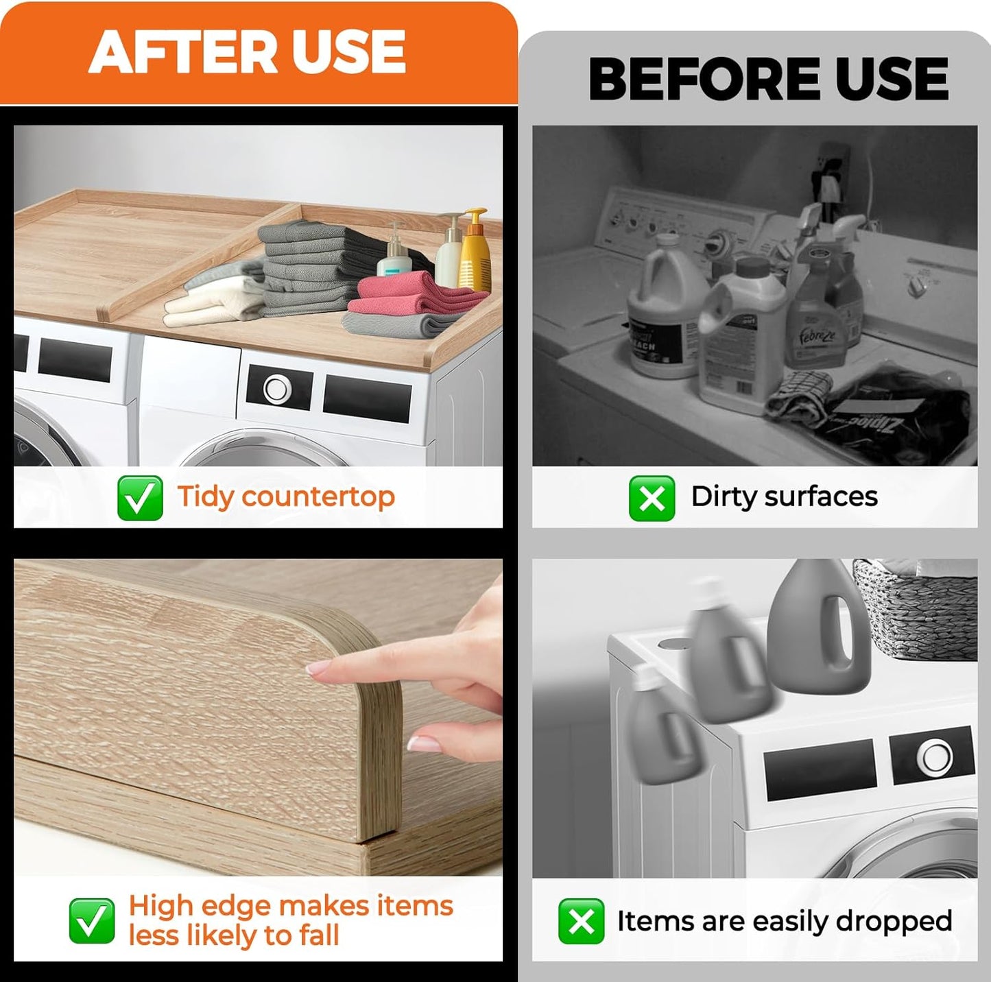 Washer Dryer Countertop, Wooden Laundry Countertop Set of 2 Dryer Storage Shelf for Laundry Room Organization (27.5" x 54") (Natural)