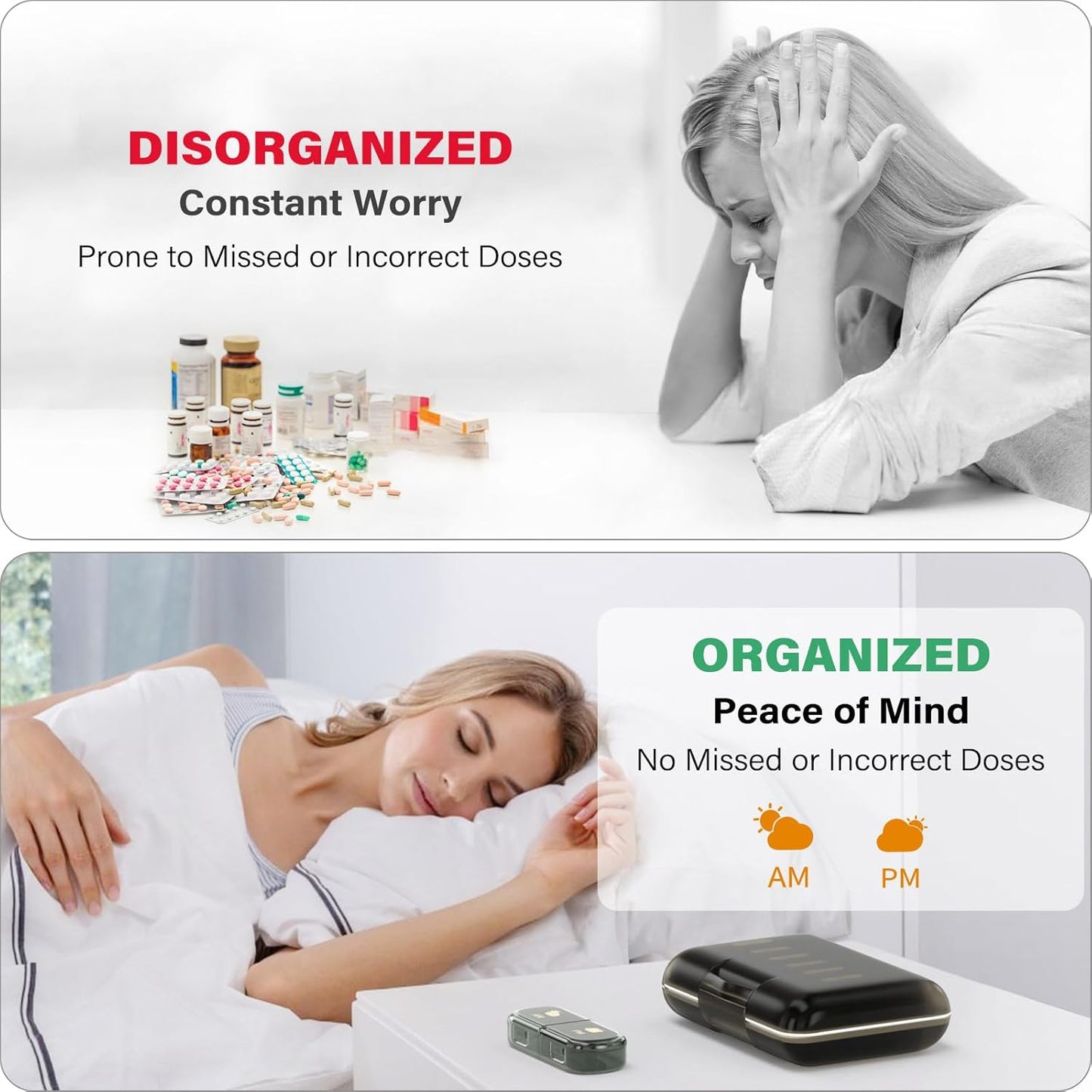 Weekly Pill Organizer 2 Times a Day, 7 Day Pill Box 2 Times, Portable for Travel Pill Case for Pills/Vitamin/Fish Oil/Medication/Supplements (2x7 Black)