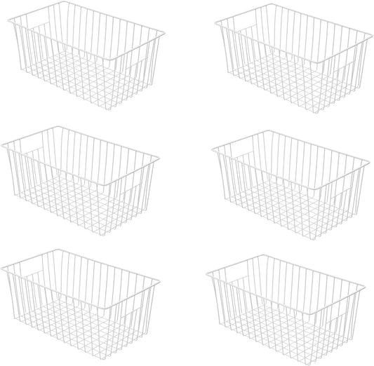 16Lx12W inch Wider Freezer Storage Organizer Baskets Container, Deep Metal Wire Chest Upright Refrigerator Divider Bins with Built-in Handles for Cabinet, Pantry, Closet, Kitchen(6)