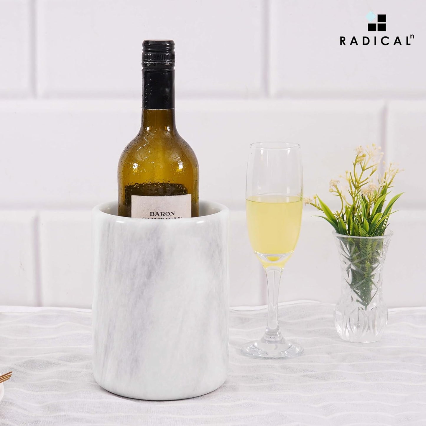 Radicaln Marble Wine Chiller 6.5" Inches White Handmade Insulated Cooler For Champagne - Wine Chiller & Beverage Coolers For Bar Accessories - Wine Bottle Cooler Holder for Christmas Decor
