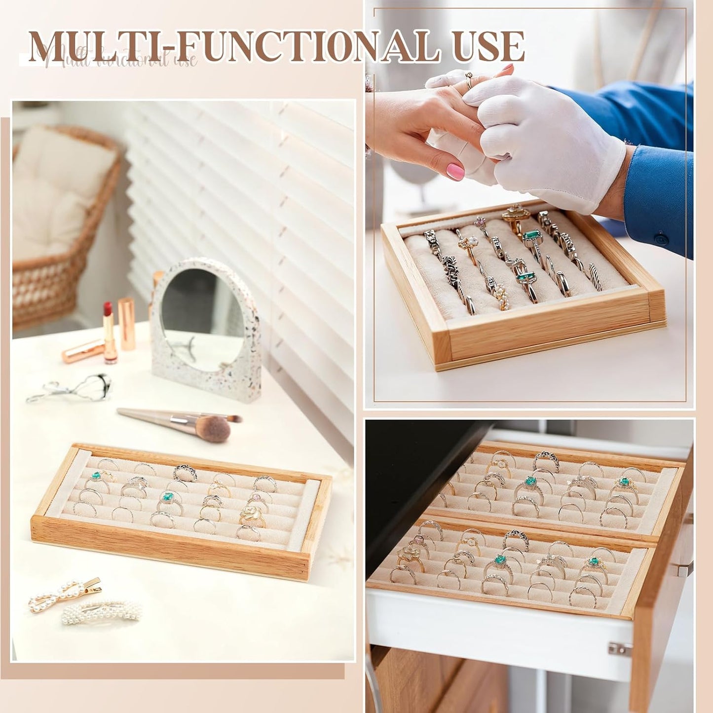 Novabright 2 Pcs Bamboo Ring Holder Bamboo Ring Display Stand 5 Slot Rings Display Tray Jewelry Storage Tray Organizer for Rings Earrings Selling Retail Stores Home Exhibitions