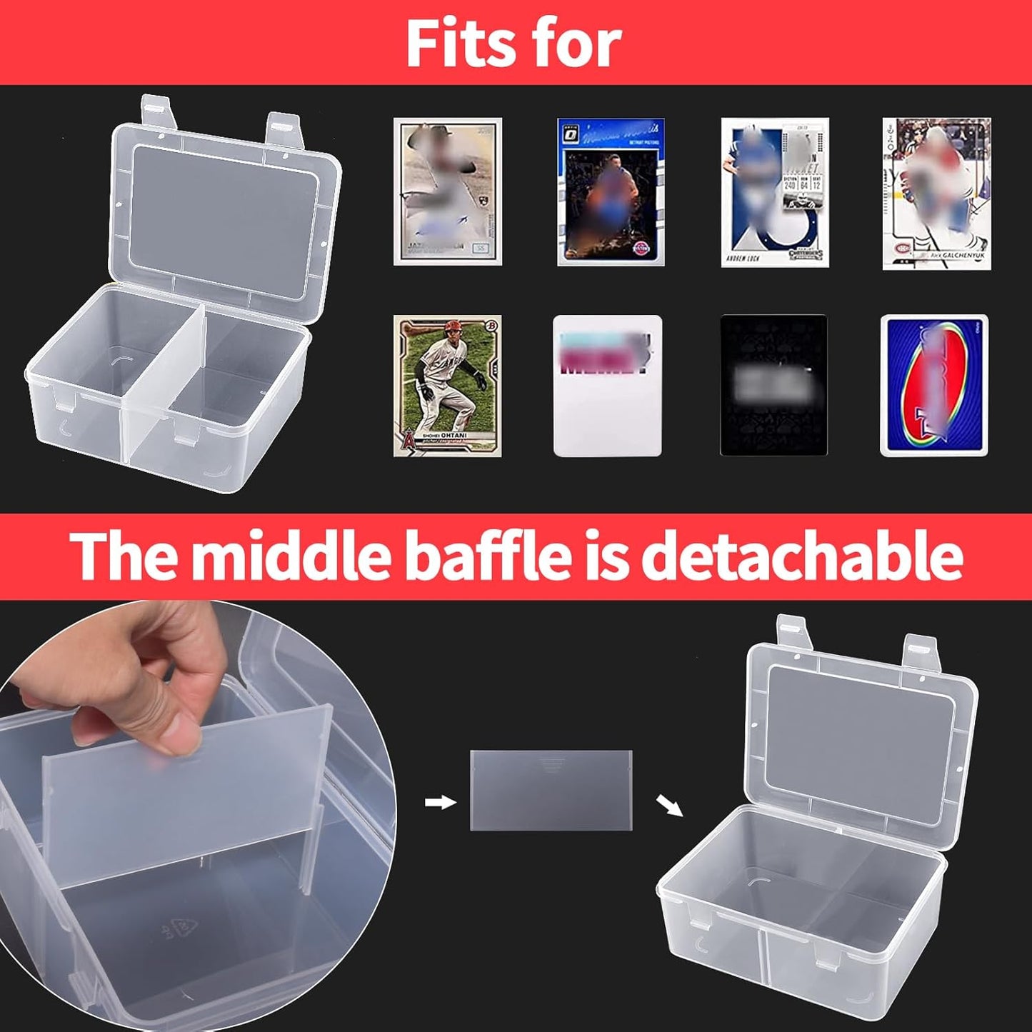 ALCYON 1600+ Baseball Card Storage Box, Sports Cards Holder Organizer Hard Plastic Display Case Compatible with Baseball/Football/for MTG/for PM for Collector (red)