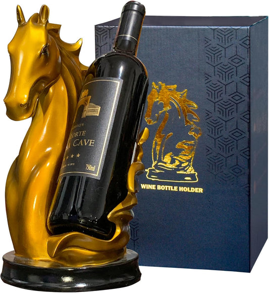 Wine Bottle Holder Wine Racks Tabletop Horse Statue as Home Kitchen Wine Cellar Decorative Storage Organizer, Horse Sculpture Horse Decor Horse Gifts for Girls Men Women (Gold)