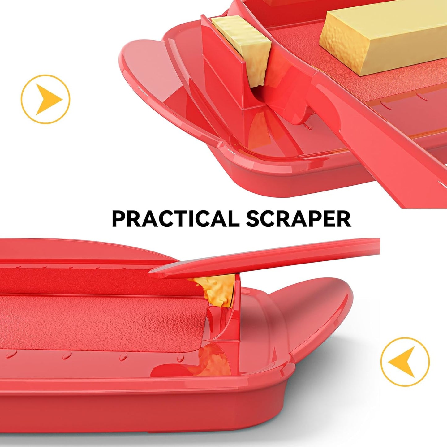 Butter Dishes with Lid for Countertop Refrigerator, Plastic Butter Dish Clear Flip Top Lid Butter Container with Spreader, Non-Slip Bottom Butter Holder Keeper (Red)