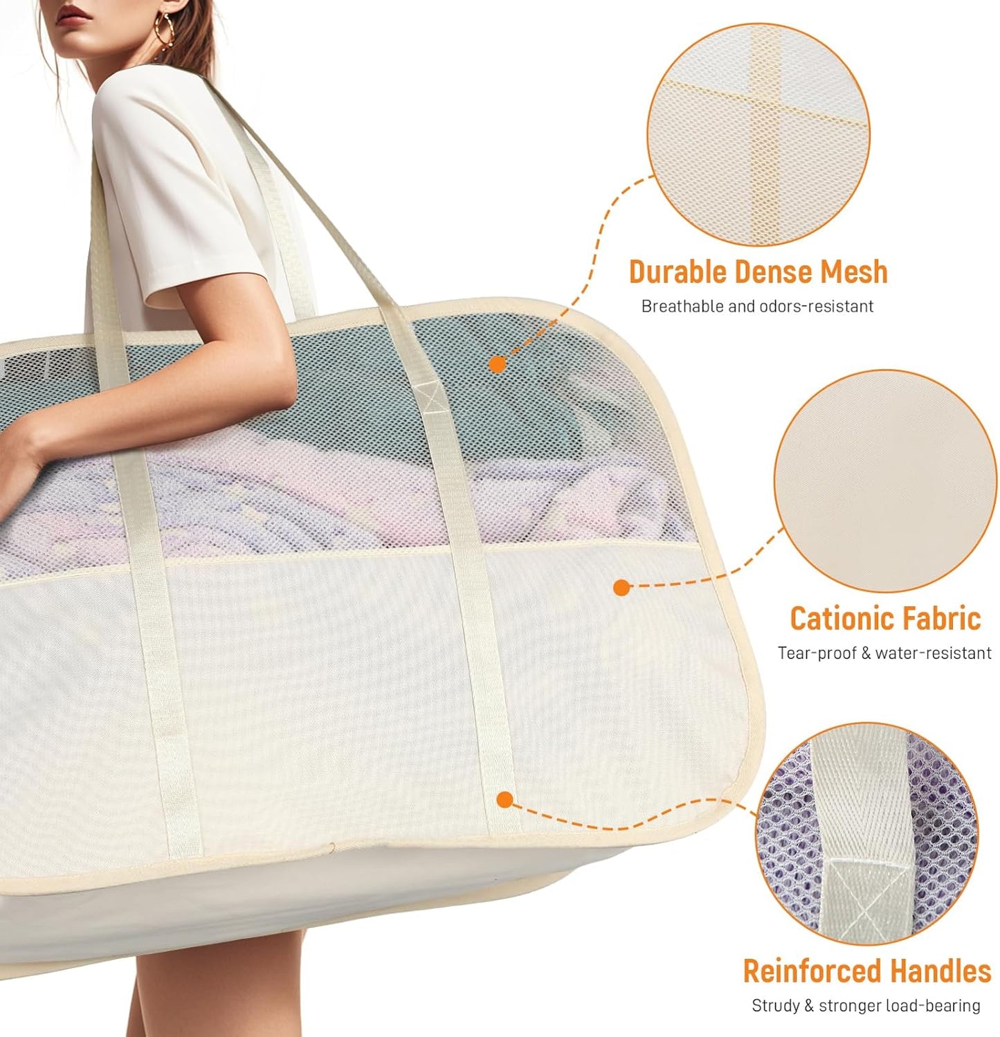 Collapsible Laundry Baskets with Easy Carry Handles, 95L Clothes Hamper for Storage, Foldable Laundry Basket Tear-proof, Large Pop Up Hampers for Laundry, Bedroom, Bathroom, Dorm Beige