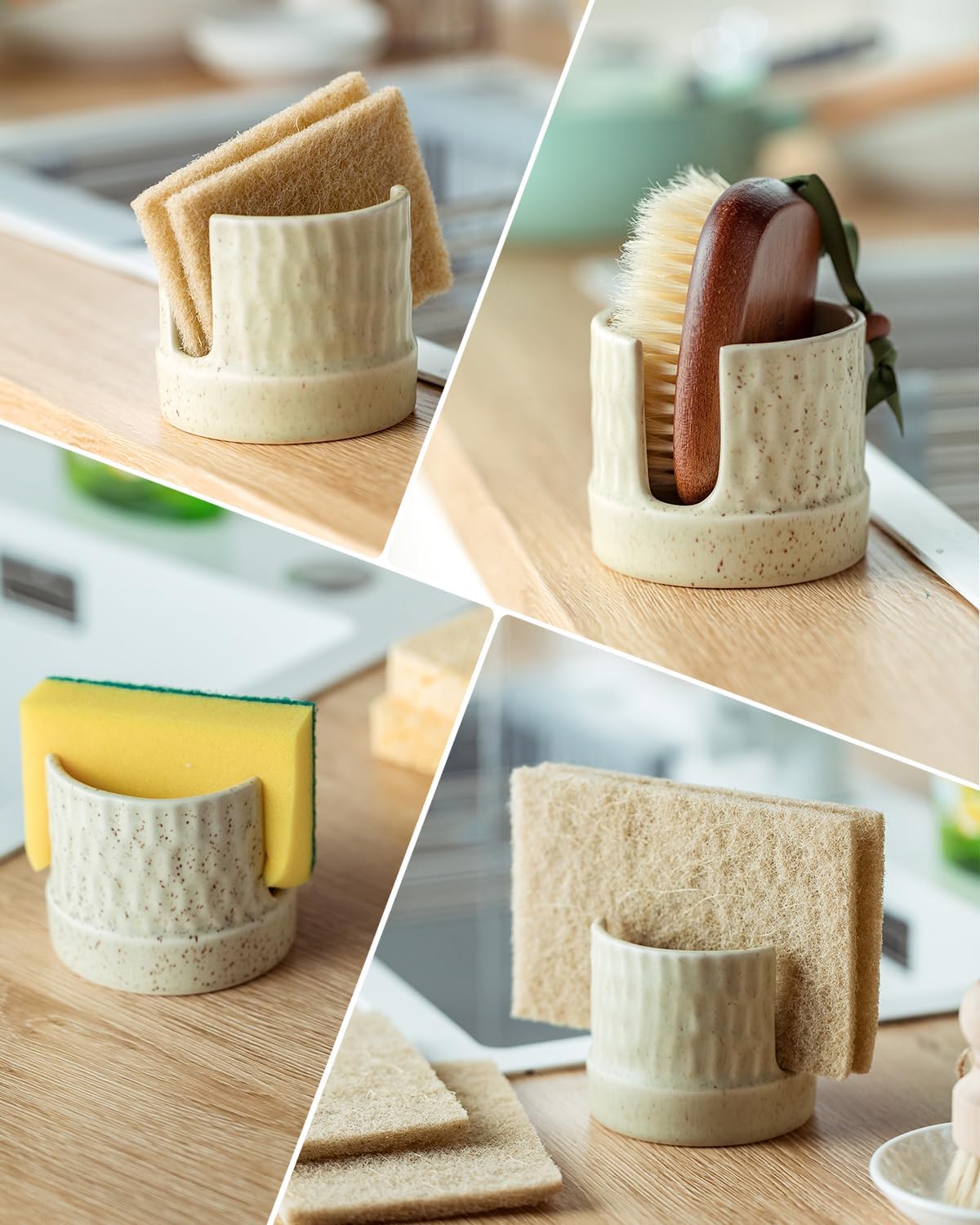 Kitchen Sponge Holder, Ceramics Sponge Dish Rack Sink Scrub Caddy for Scrubbers, Bathroom, Cute Kitchen Gadget Organizer, Yellow