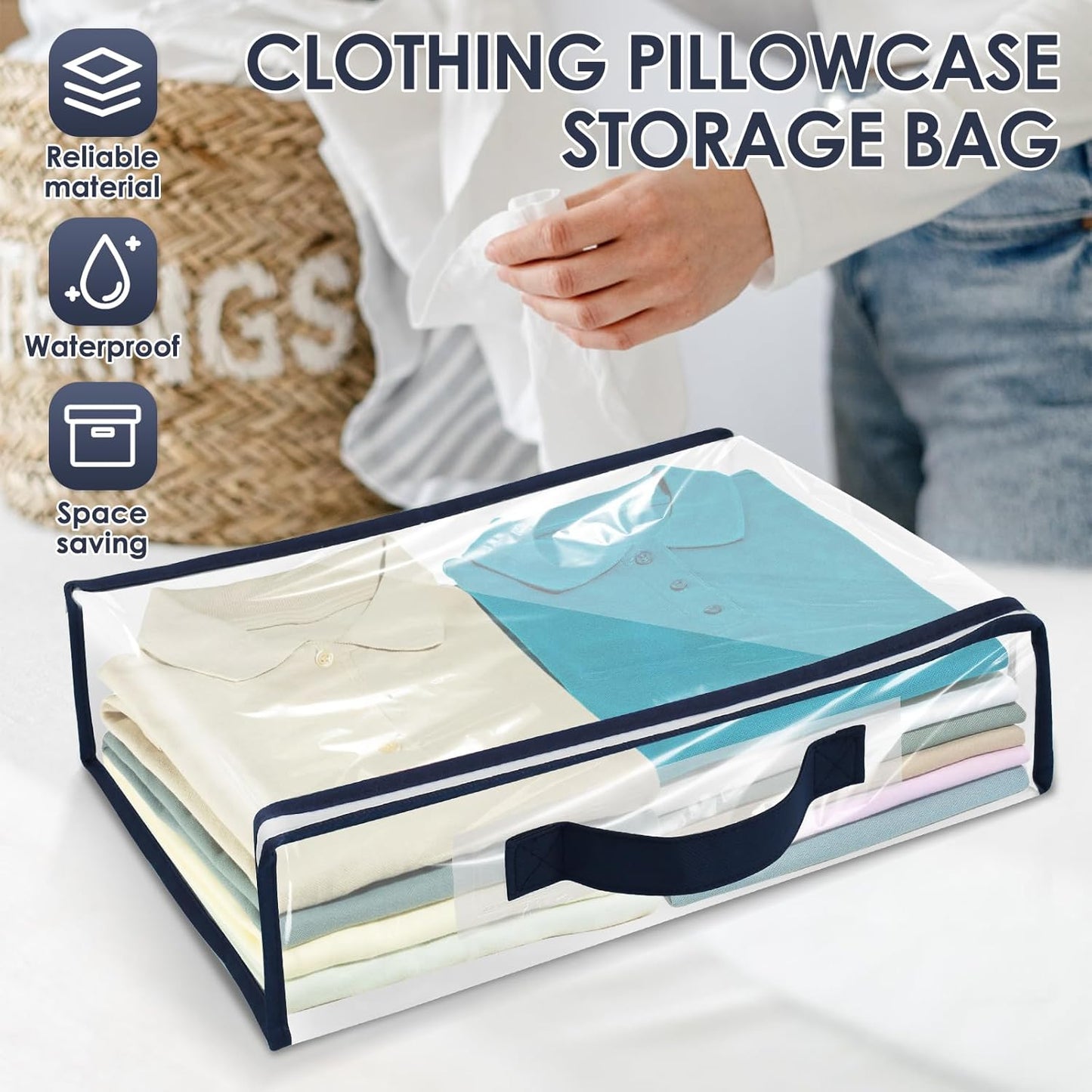 12 Pack Clear Storage Bags with Zipper 12L Blanket Storage Bag Waterproof Dustproof Bedding Storage Organizer Foldable Clothes Containers with Handle for Comforter Sweater Sheet 15.7x11.8x3.9 Inch