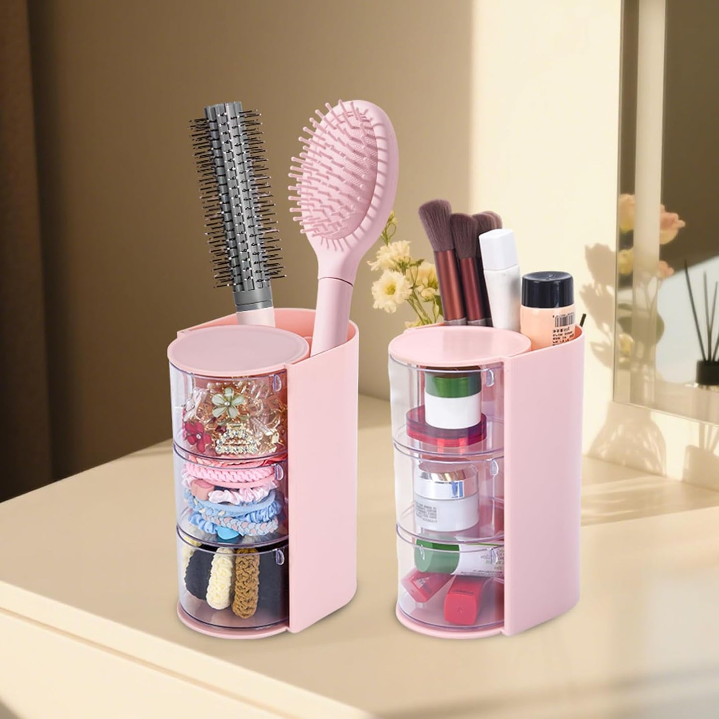 Hair Accessory Organizer, hair brush organizer, 3-Layer Clear Hair Accessories Organizer Rotatable Small Jewelry Box for Clip Earring Necklaces, The Latest Gift for A Girl. (white)