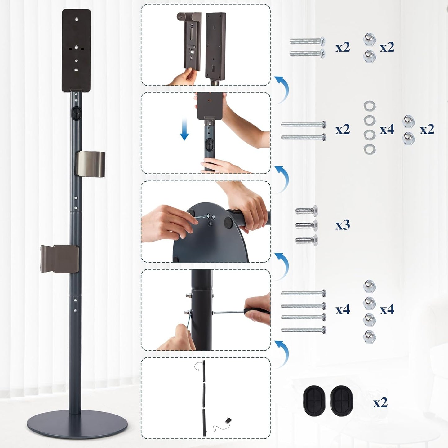 Vacuum Stand Compatible with Dyson V15, V12, V11, V10, V8, V7, Carbon Steel Floor Dock, Storage Holder with Built-in Cable Slot, 2 Clips for 7 Attachment Holder