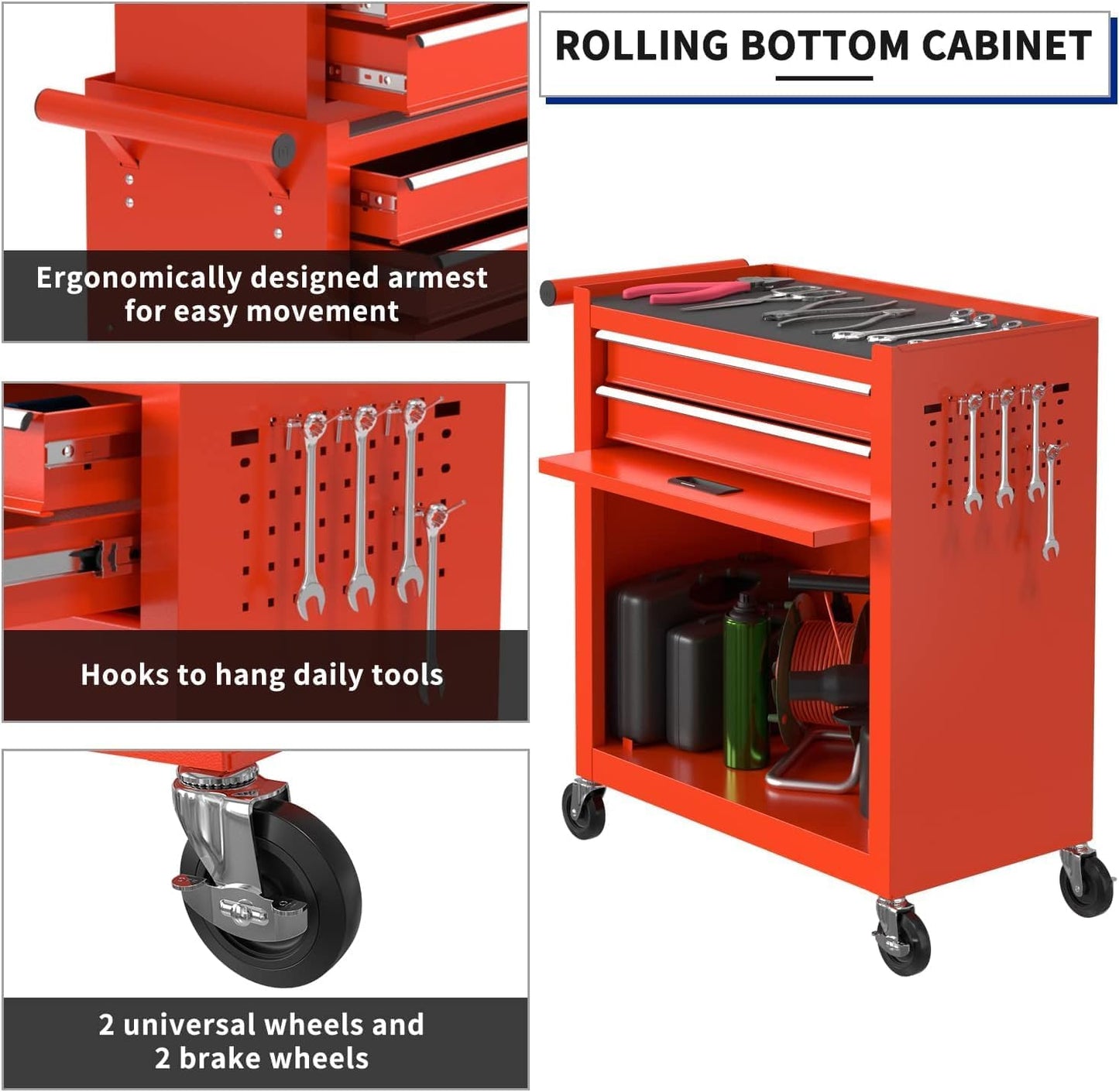 8-Drawer High Capacity Rolling Tool Box with Wheels,Rolling Tool Chest with Drawer,Tool Box on 4 Wheels with Lock, Tool Storage Cabinet Removable Portable Box for Garage Warehouse (Red)
