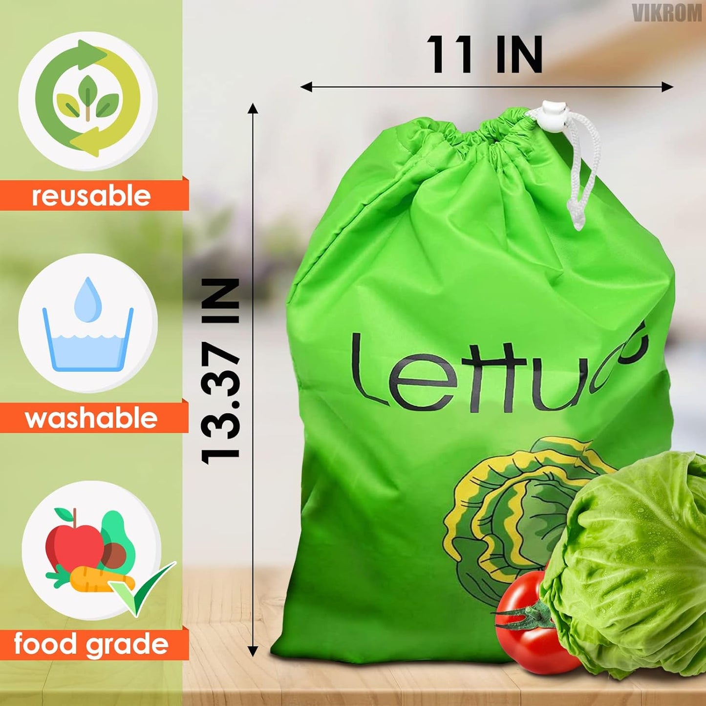 Lettuce Keeper for Refrigerator – 3-Layer Reusable Produce Storage Bags with Foil Lining and Drawstring | Breathable, Washable, Sturdy & Easy to Use | Great for Lettuce, Leafy Greens, Fruits & Veggies