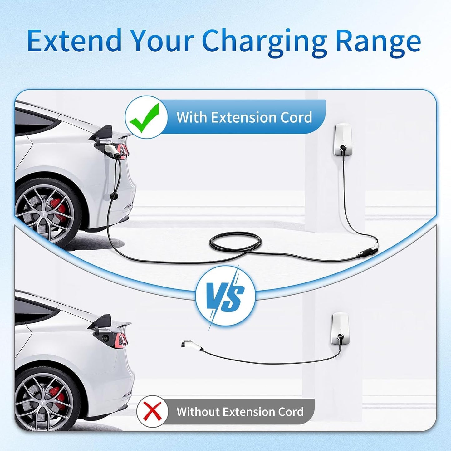50A 25FT J1772 EV Extension Cable, Level 2 EV Charger Extension Cord, Heavy-Duty 240V EV Extension Cable for Fast Charging (25FT)