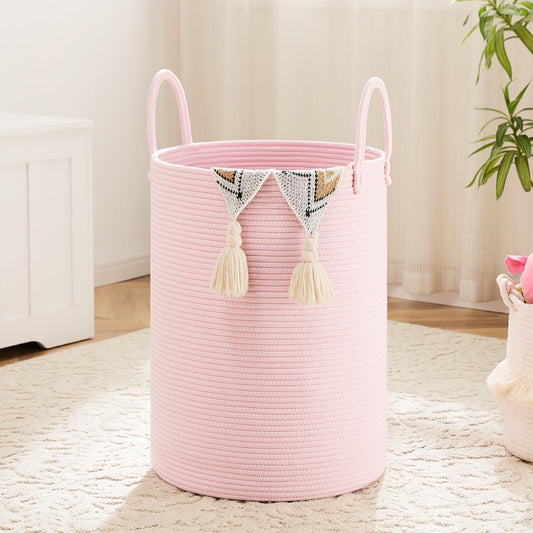 Laundry Basket,Woven Cotton Rope Laundry Hamper,80L for Decorative Storage of Dirty Clothes,Toys and Blankets in Bathroom,Baby Room and Living Room