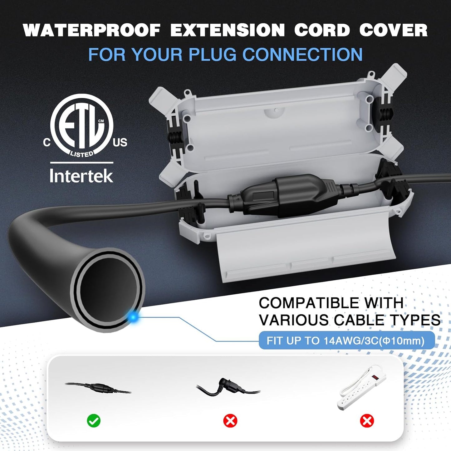 Flemoon [3 Pack] Outdoor Extension Cord Cover Waterproof, Weatherproof Electrical Connection Box for Straight Plug, Outlet, Socket, Halloween, Christmas Holiday Decoration String Light, Light Grey