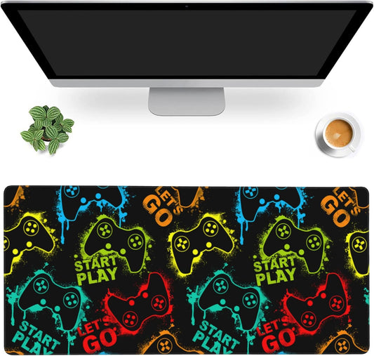 Desk Mat,Colourful Joystick Game Gaming Mouse Pad,XXL Extended Mouse Pad Mat for Office,Computer,Keyboard with Non-Slip Base Stitched Eges Mousepad 35.4x15.75 inch