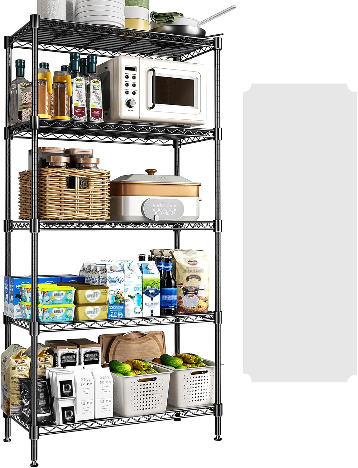 72" H Storage Shelves 5 Tier Wire Shelving with Shelf Liners, Adjustable Metal Garage Shelving, 1325LBS Heavy Duty Commercial Storage Rack for Pantry Kitchen, 35" W x 16" D x 72" H, Black