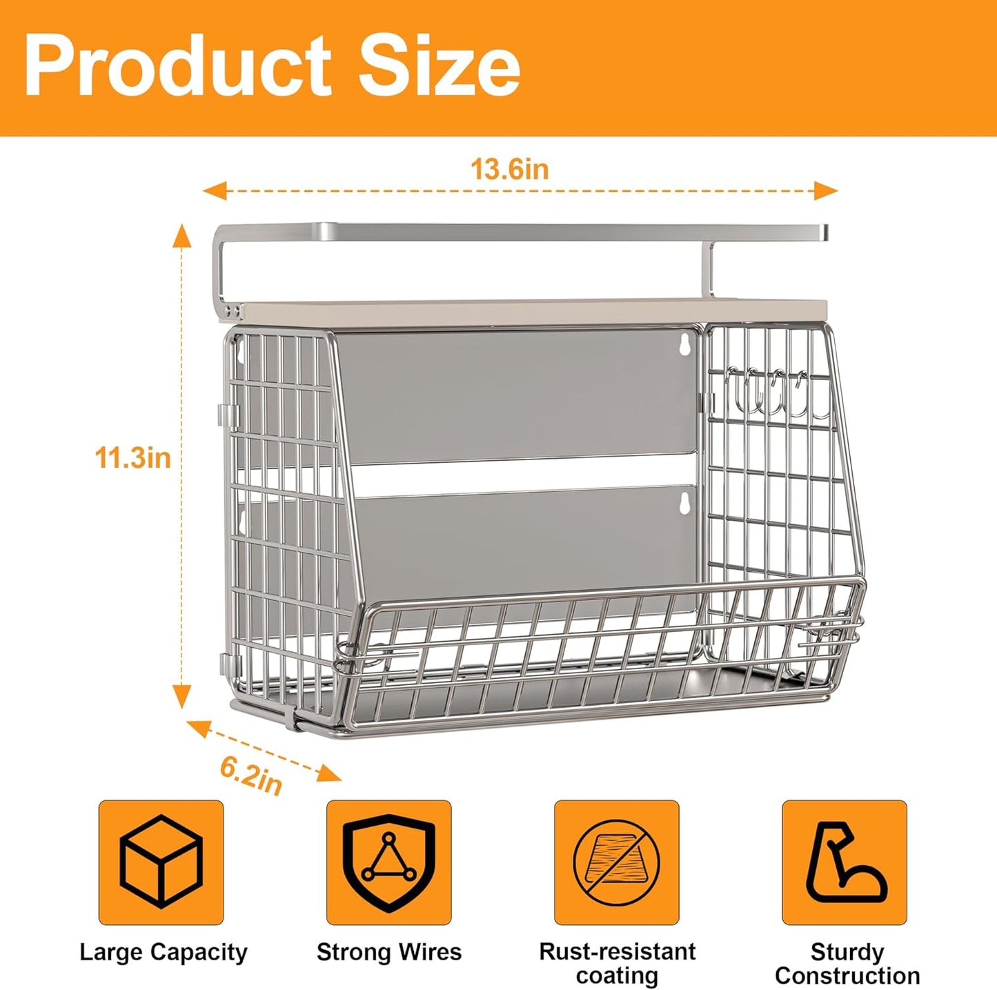 Magnetic Shelf for Fridge,Onion and Potato Spice Snacks Fruit and Vegetable Storage and Organizer,Hanging Wire Basket for Pantry,Kitchen Counter,RV and Laundry