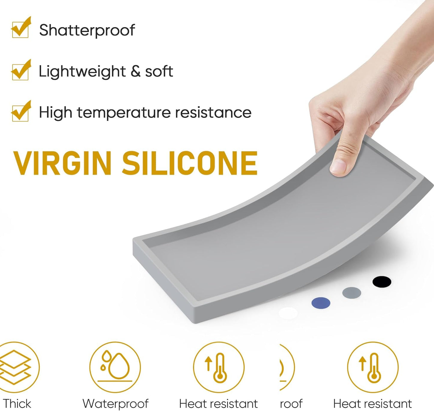 EG-SIPRO High-Grade Thickened Silicone Rectangle Bathroom Vanity Tray - Shatterproof Durable Soap Dispenser Tray for Countertop