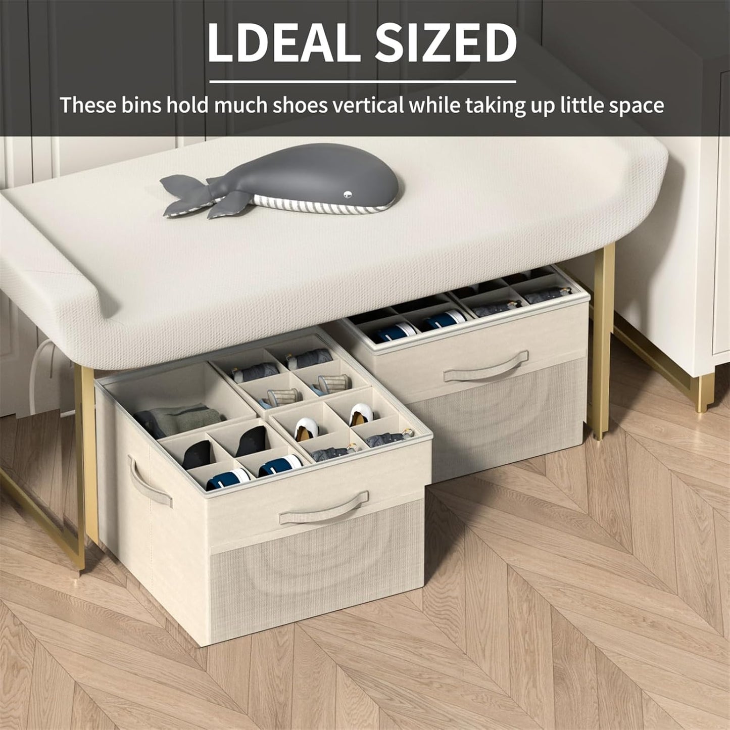 Aokeyee Shoe Organizer for Closet,Foldable Shoe Storage Organizer Box Bin with Adjustable Dividers and Clear Cover, Fits up to 16 Pairs