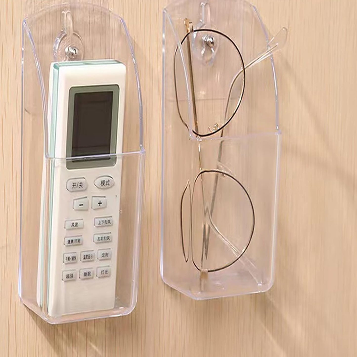4 Pieces Acrylic Remote Control Holder Clear Wall Mount Media Organizer Single Compartment Pen Holder for Wall Pencil Holder TV Remote Holder Wall Mount Storage Box for File Makeup Marker Brush Phone