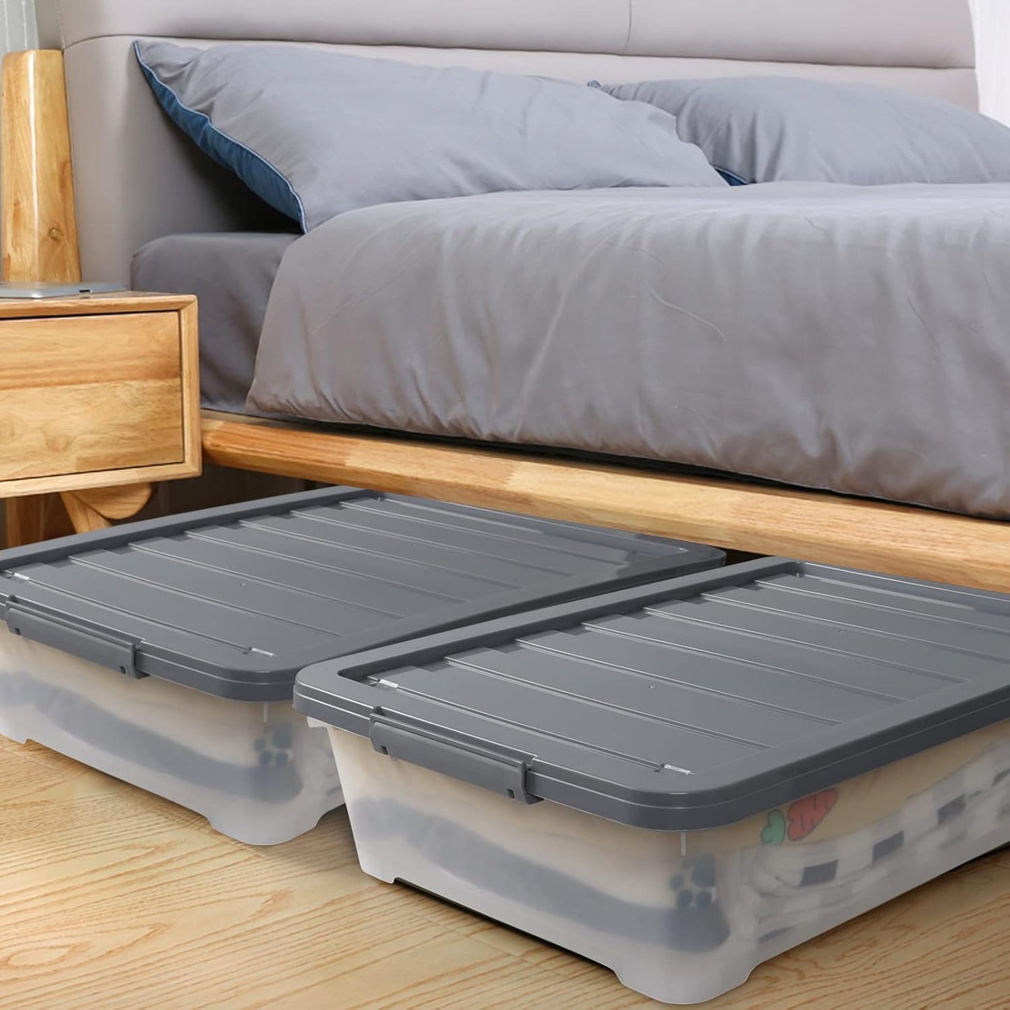 3-pack 40 Quarts Large Plastic Under Bed Boxes with Wheels, Shallow Storage Tote Bins