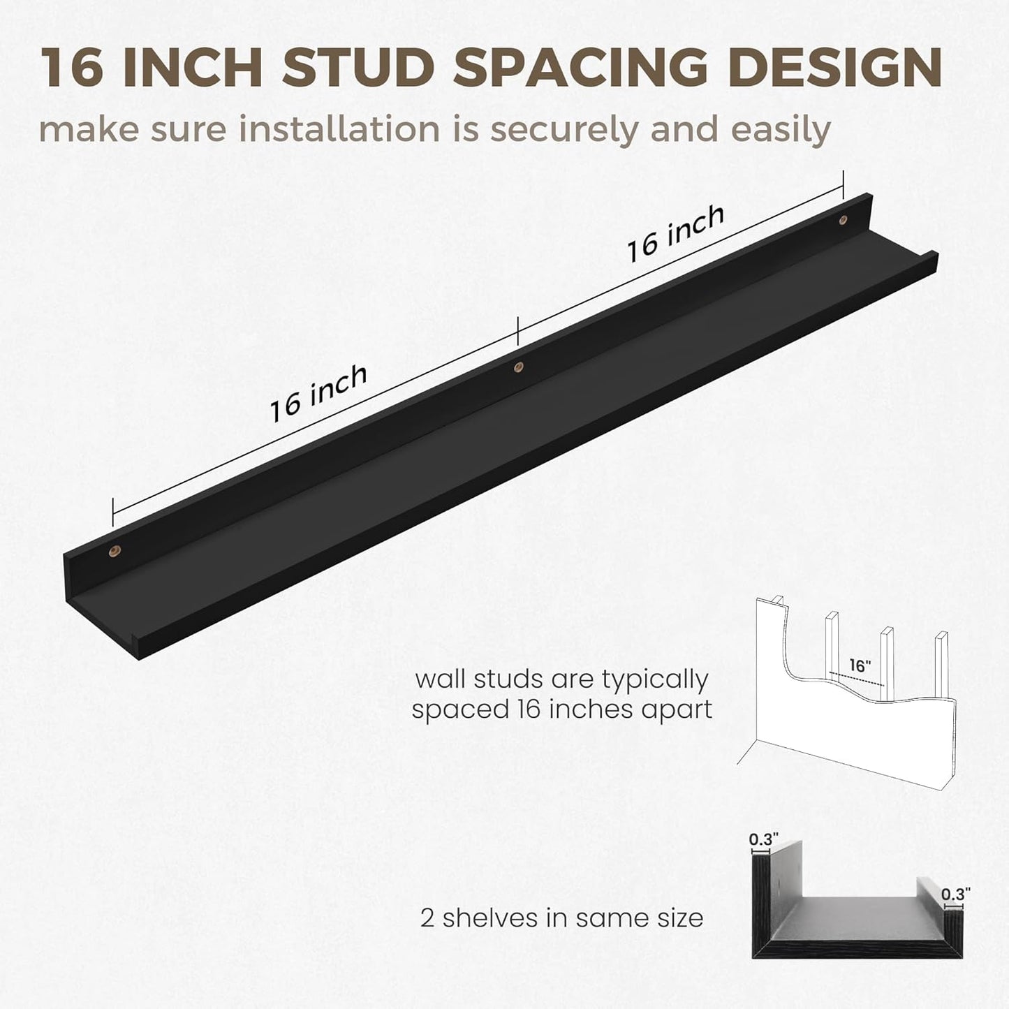 Axeman Floating Shelves for Wall - Picture Ledge Shelf Set of 2-36 Inch Black Floating Shelves with Lip - Picture Shelf for Wall with Ledge - Photo Ledge Shelves for Pictures Nursery Books