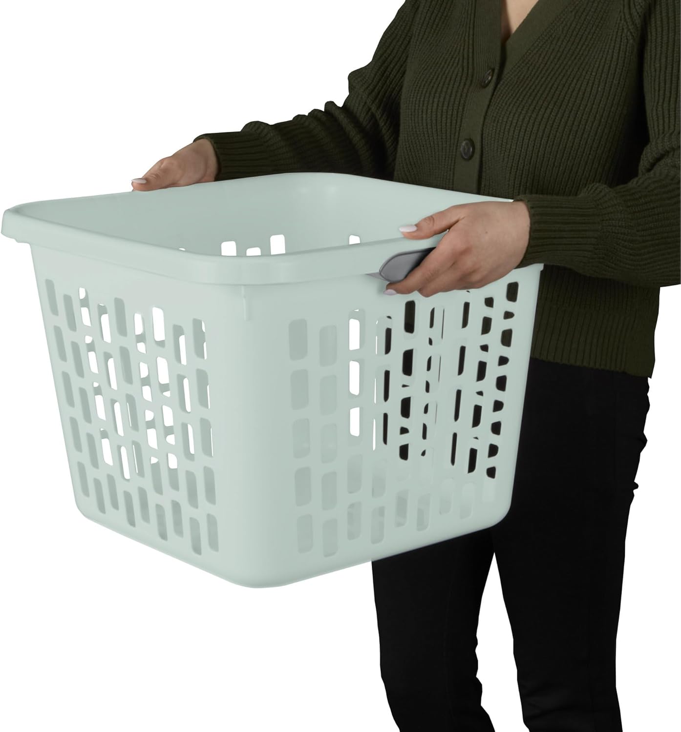 Sterilite Laundry Basket, Plastic Clothes Hamper, Large Square Bin with Comfort Grip Handles and Reinforced Rim, 1.5 Bushel Capacity, Mint, 18 Pack