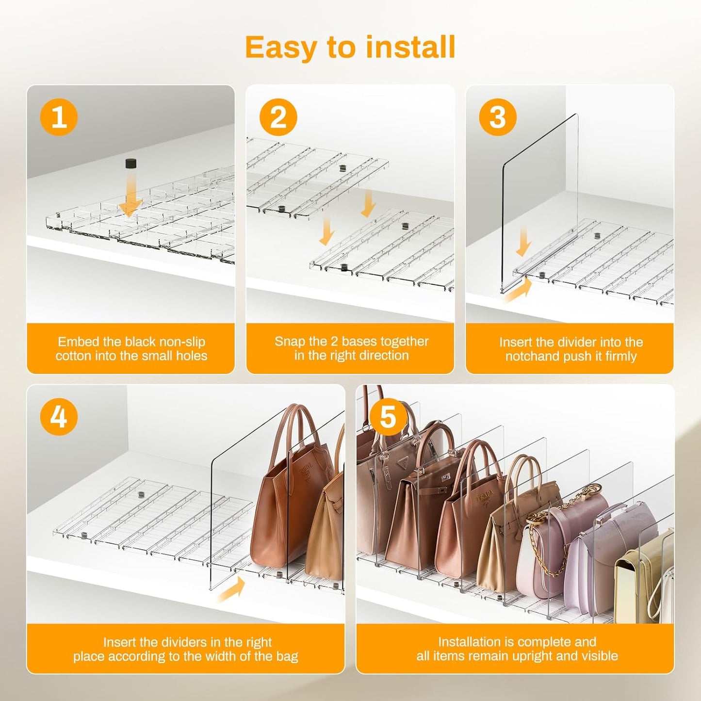Purse Organizer for Closet Organizers and Storage, Adjustable Clear Shelf Dividers for Purse Organizer, Closet Shelf Storage Suitable for Bookshelf Dividers, Bedroom, Offices(2Set-Small)