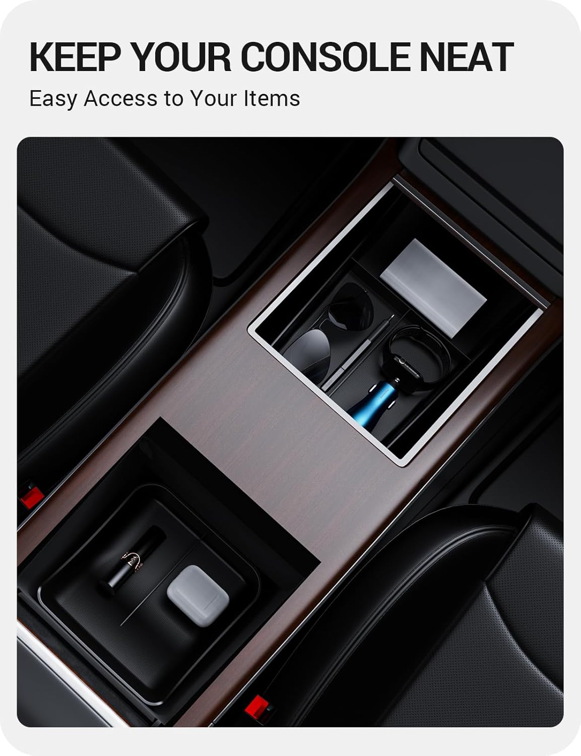 BASENOR 2022-2026 Tesla Model S Model X Lower Center Console Organizer Tray, Insert Compartment Under Cupholder Interior Accessories Storage, Fit Model S/Model X Refresh Plaid Long Range