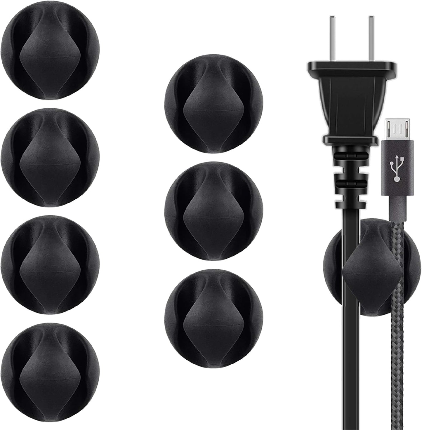 BEADNOVA Cable Clips Cord Organizer Cable Management Wire Cord Holder 2 Slots Adhesive Wire Holder for Car Charging Accessory PC Office Home (Black, 8 pcs)