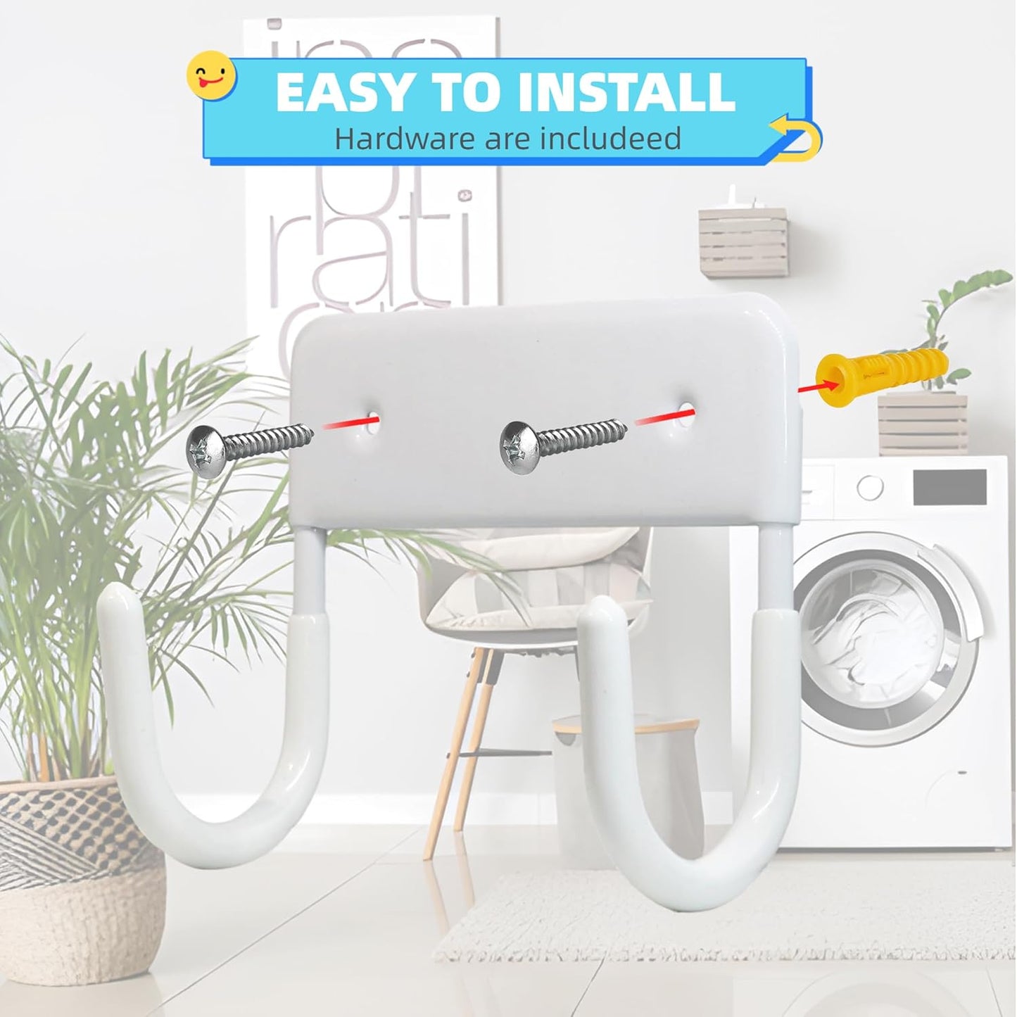 BiJun Ironing Board Holder Wall Mount, Ironing Board Hanger with 5 Inch Length, Iron Board Hook Wall Mount for Laundry Rooms (White)