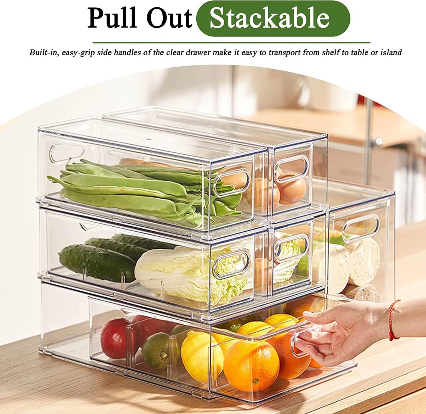 bealy 3 Pack Fridge Organizer and Storage,Clear Storge Bins with Pull-out Drawer, Fridge Drawers Clear Stackable Storage Bins Containers for Freezer, Refrigerator, Pantry, Kitchen