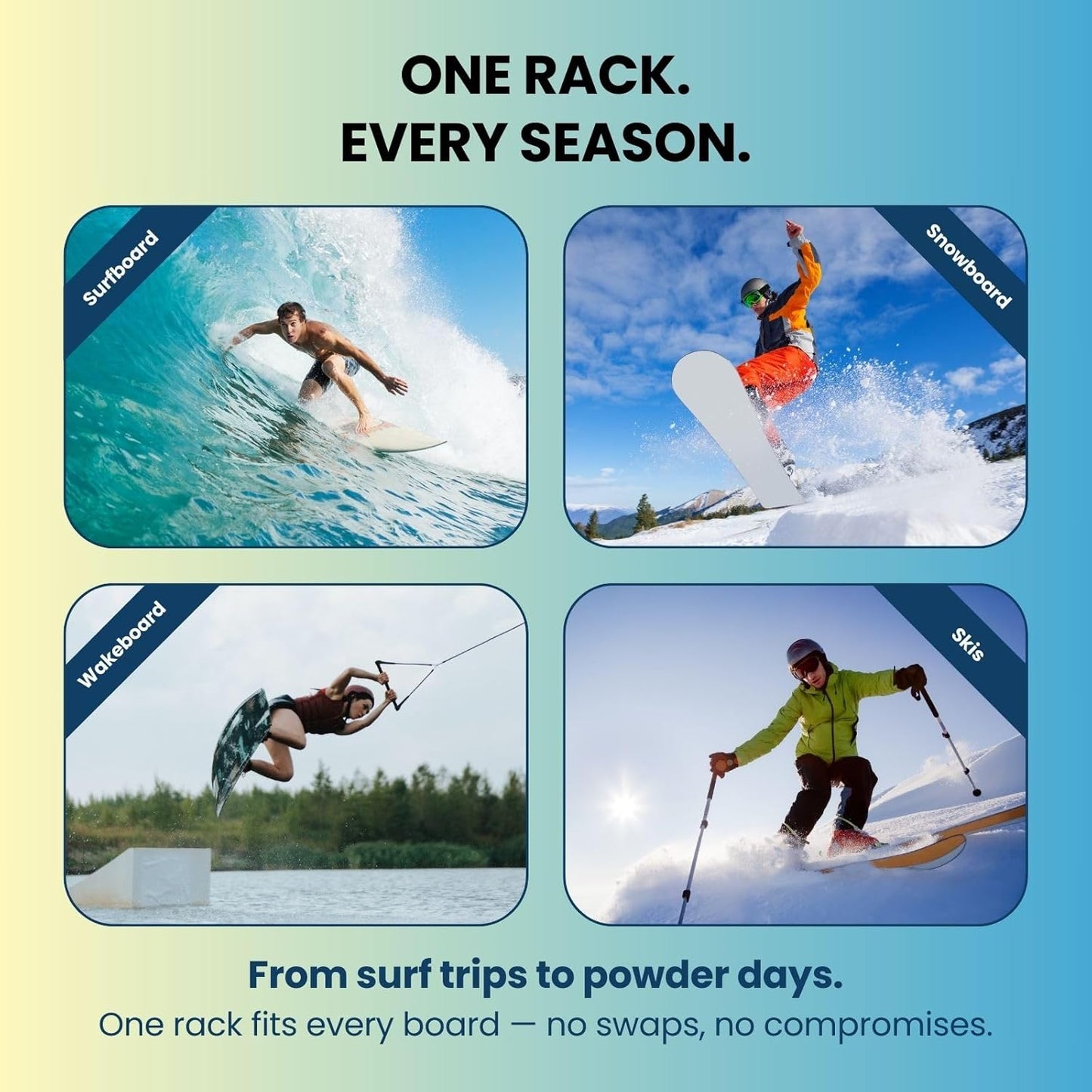 LISS The Sun Rack - Premium Wood Surfboard Wall Mount Rack Display, Ski, Snowboard Holder for 3 Boards for Garage & Home Storage with Built-In Drawer & Hooks for Longboards Shortboards, Wakeboards
