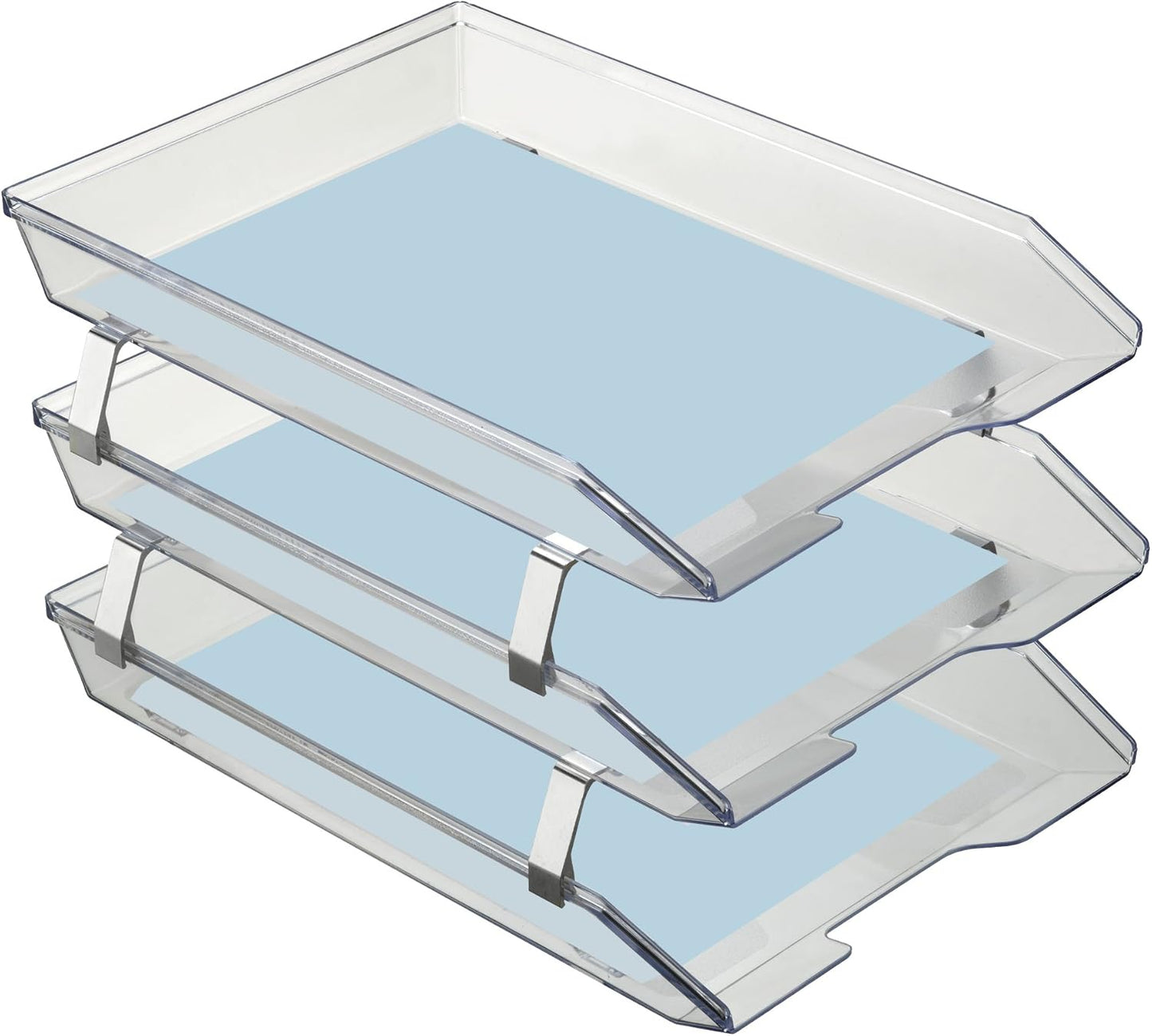 Acrimet Facility 3 Tier Letter Tray, Front Load, Letter Size/A4, Desktop File Organizer, Plastic (Clear Crystal Color)