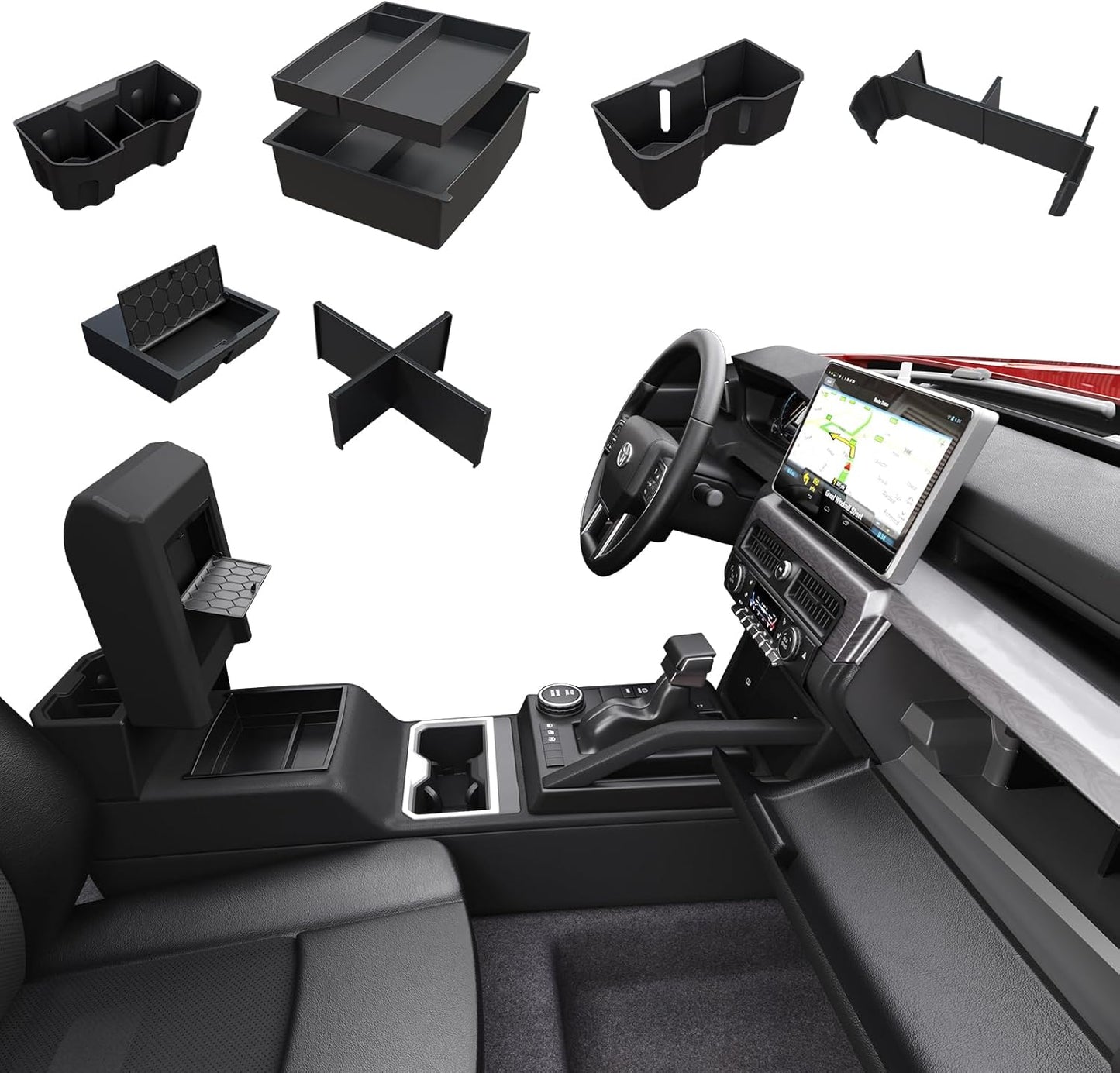 6PCS Center Console Organizer Tray for 2024 2025 Toyota Tacoma Accessories, Armrest Hidden Storage Box, Rear and Console Cup Holder Glove and Armrest Storage Box with Insert Divider for Toyota Tacoma