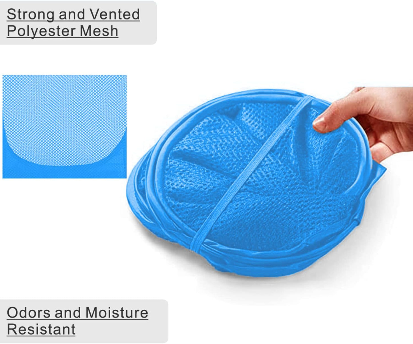 BATTOO Deluxe Strong Mesh Pop up Laundry Hamper Basket with Side Pocket Foldable Hamper for Laundry Room, Bathroom, Kids Room, College Dorm or Travel Light Blue