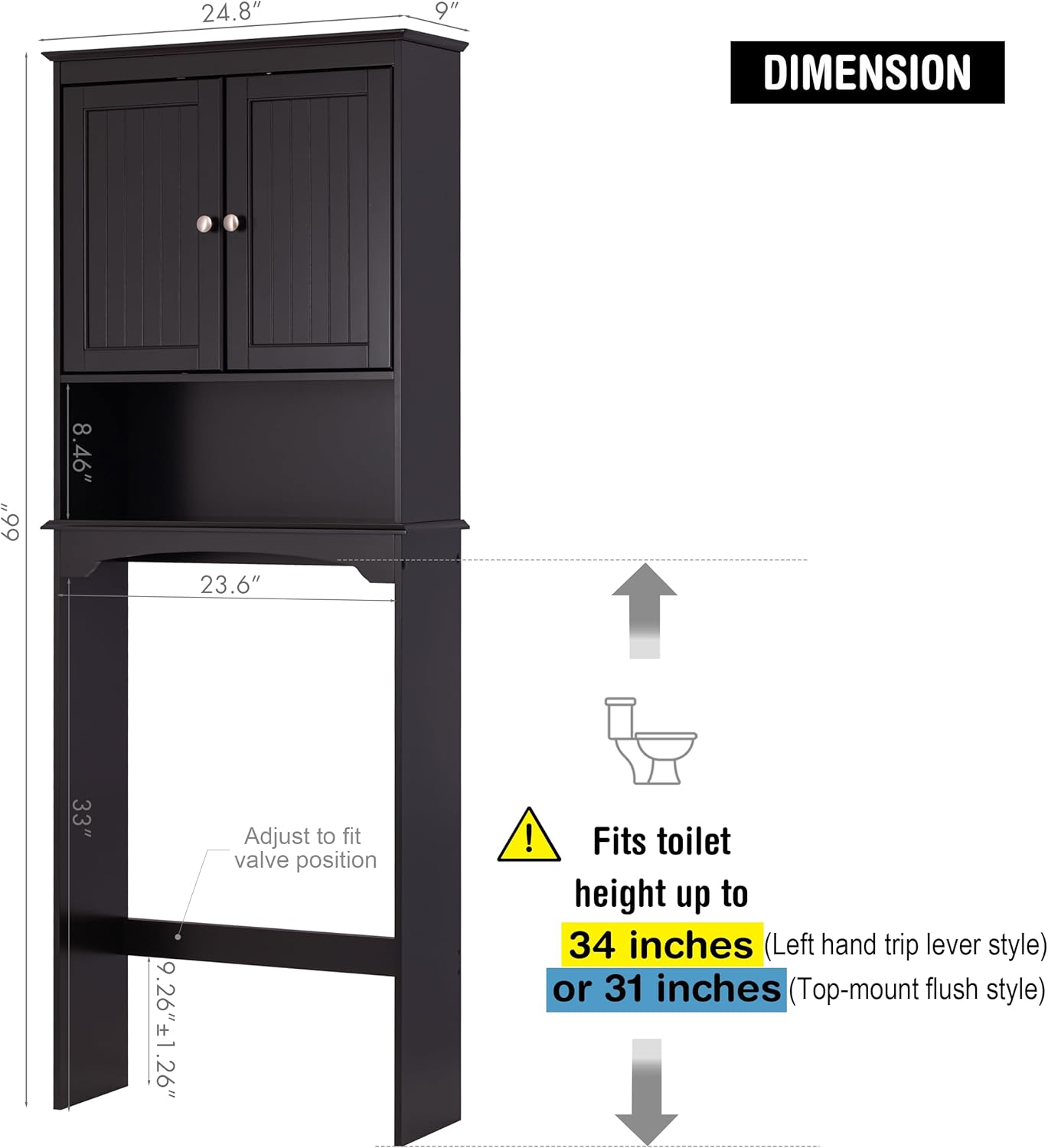 Spirich Over The Toilet Cabinet for Bathroom Storage, Above Toilet Storage Cabinet with Doors and Adjustable Shelves, Espresso