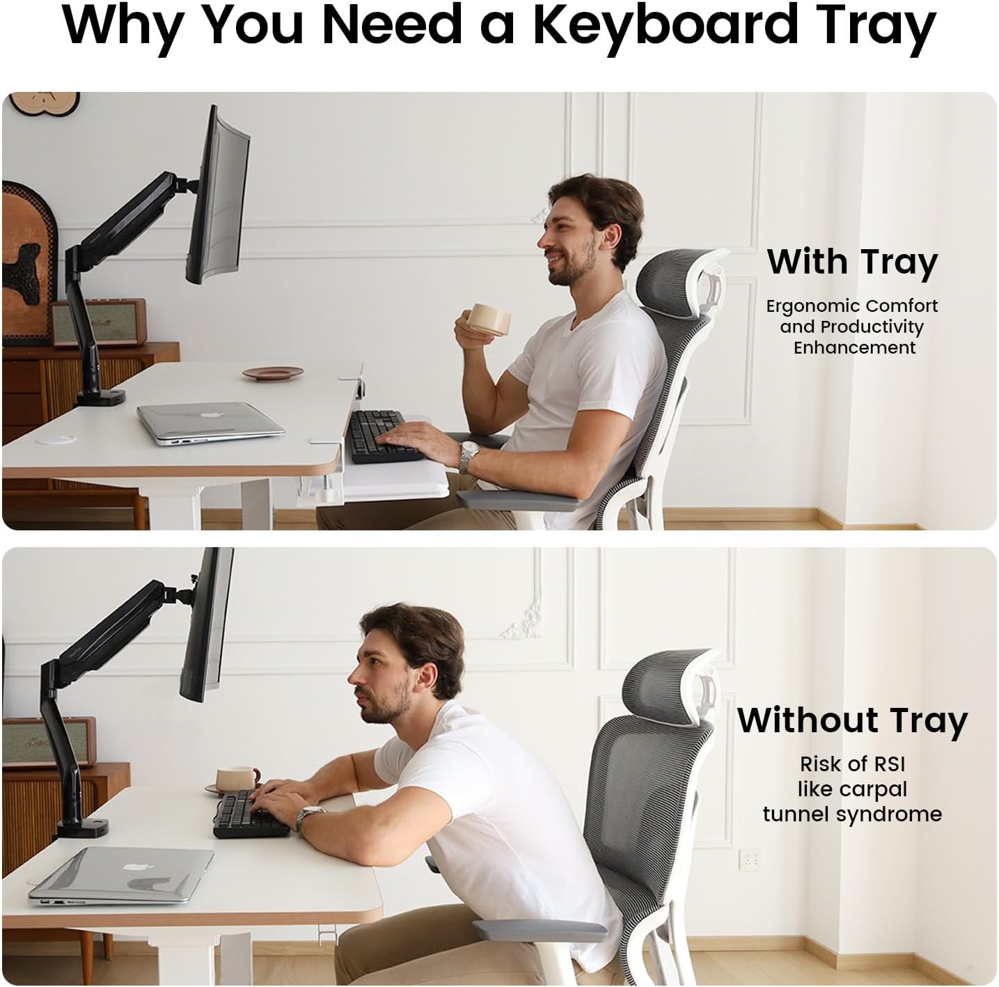 NearHub Large Keyboard Tray Under Desk Slide Out with Extra Sturdy C Clamp Mount System,26'' (30'' including Clamps) x11 Slide-Out Keyboard Drawer Under Desk for Typing,Keyboard Mouse Tray,White